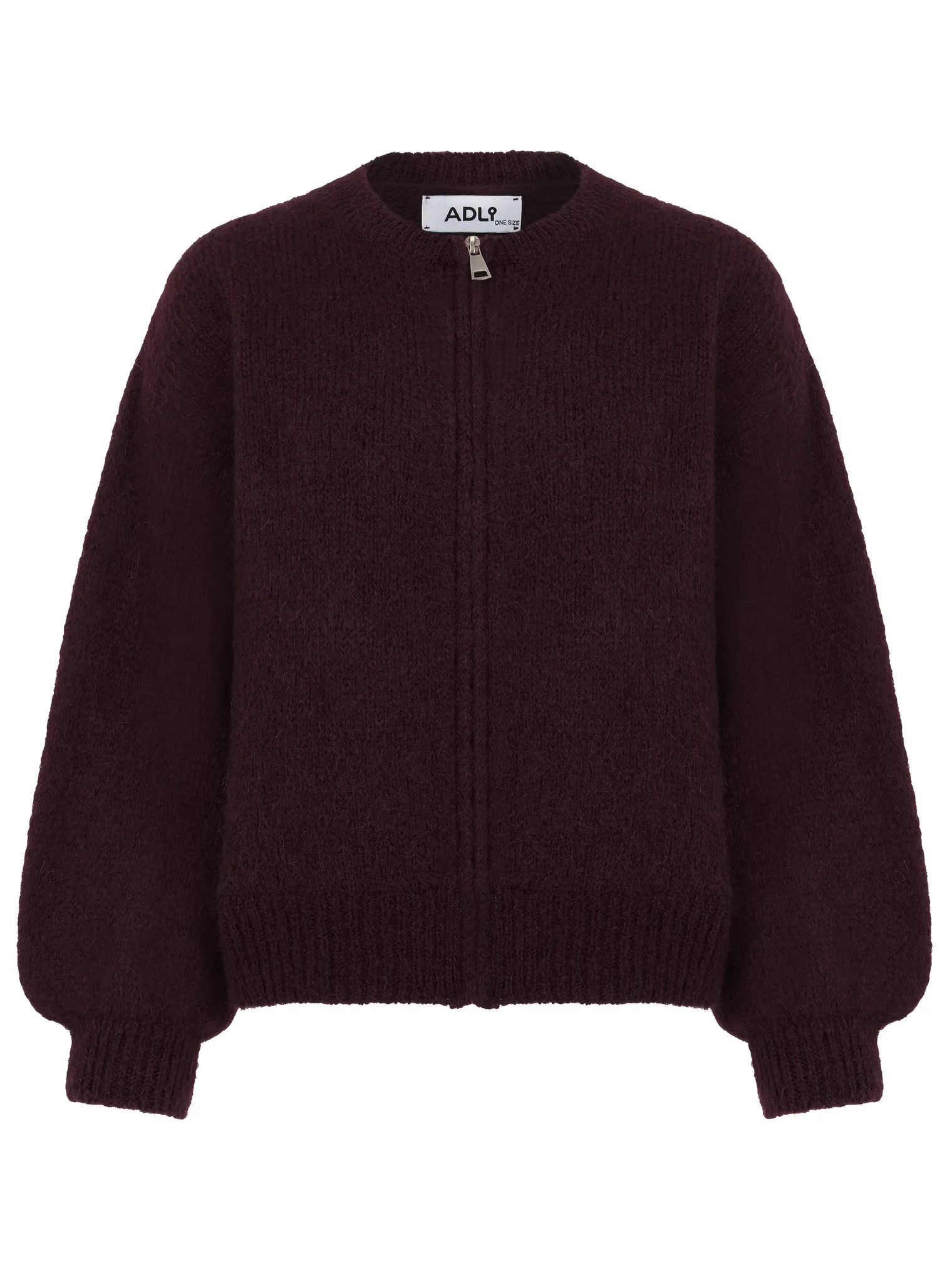 Кардиган крупной вязки из мохера на молнии цвета бургундия фото 10