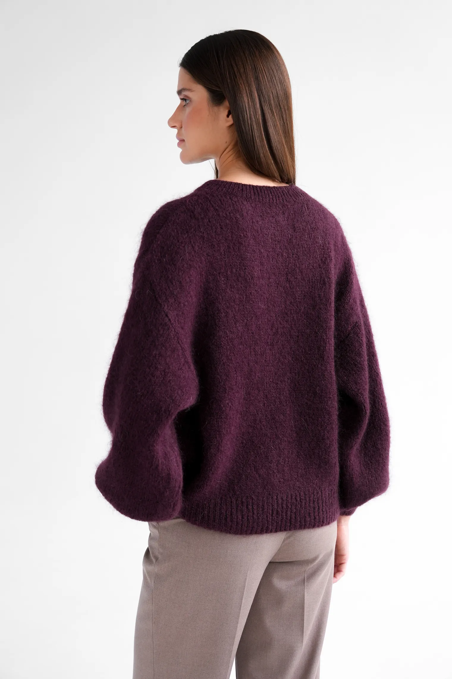 Кардиган крупной вязки из мохера на молнии цвета бургундия фото 4