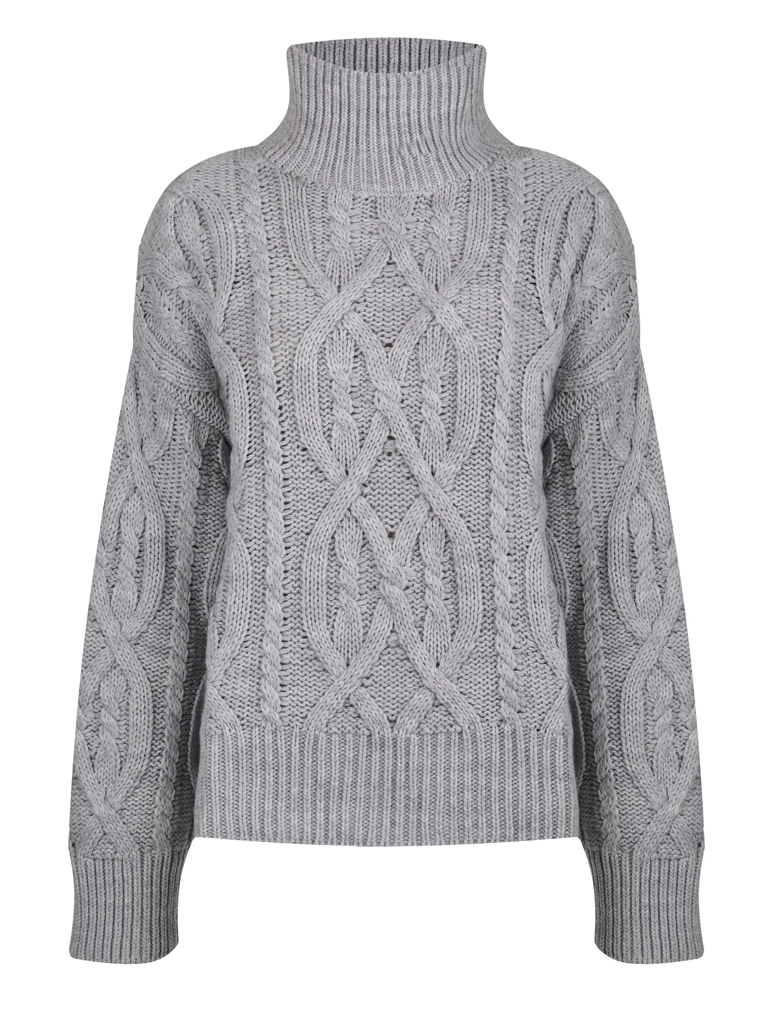 Джемпер крупной вязки с узором араны пепельного цвета фото 2