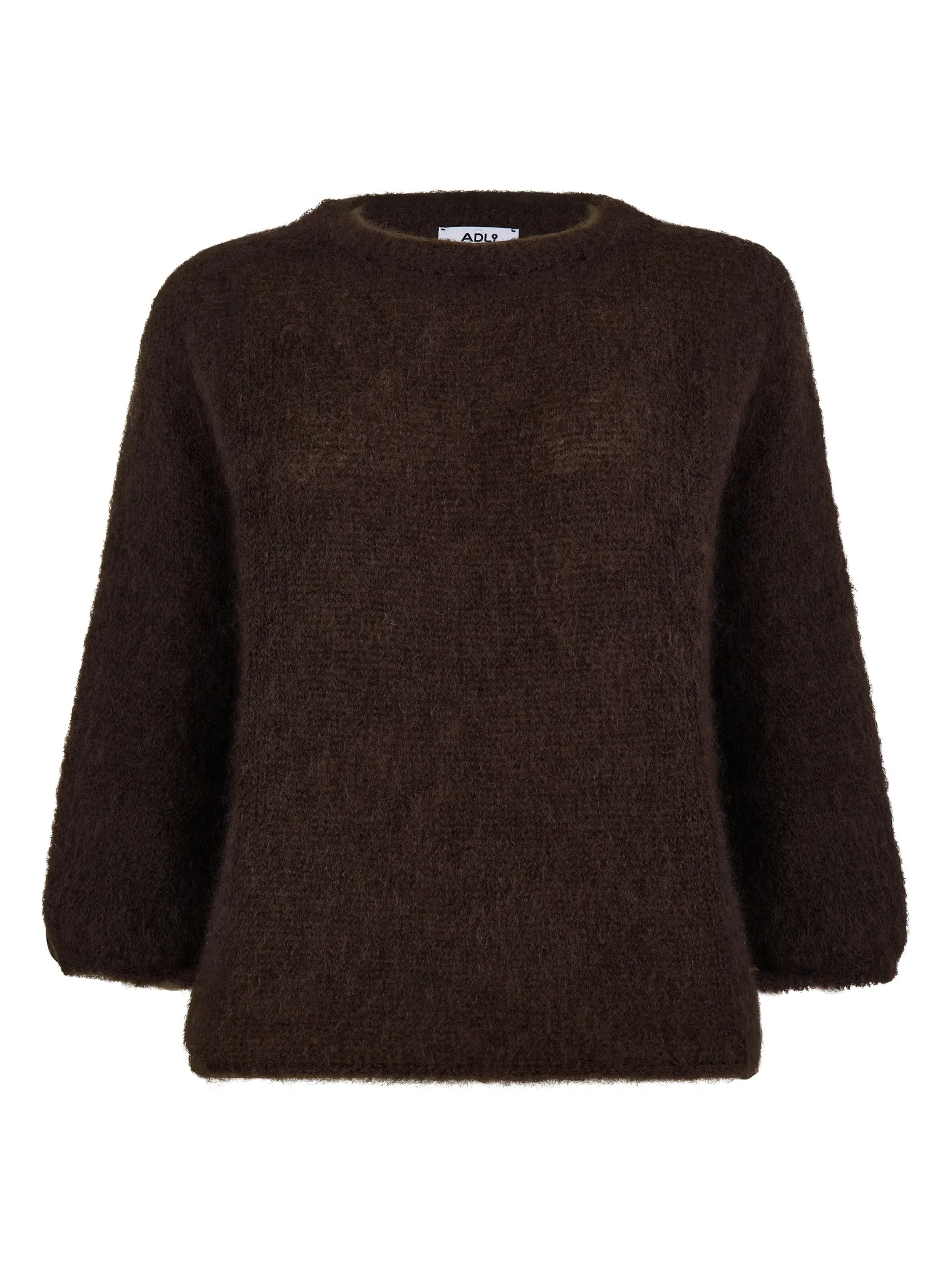 Пуловер мелкой вязки с низким воротником цвета горький шоколад фото 14