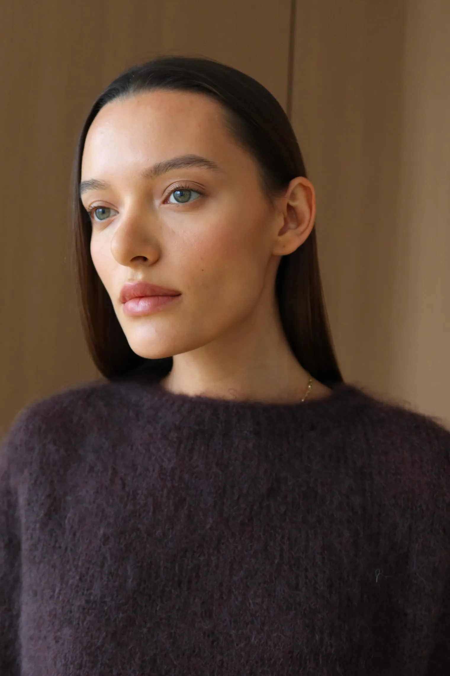 Пуловер мелкой вязки с низким воротником цвета горький шоколад фото 9