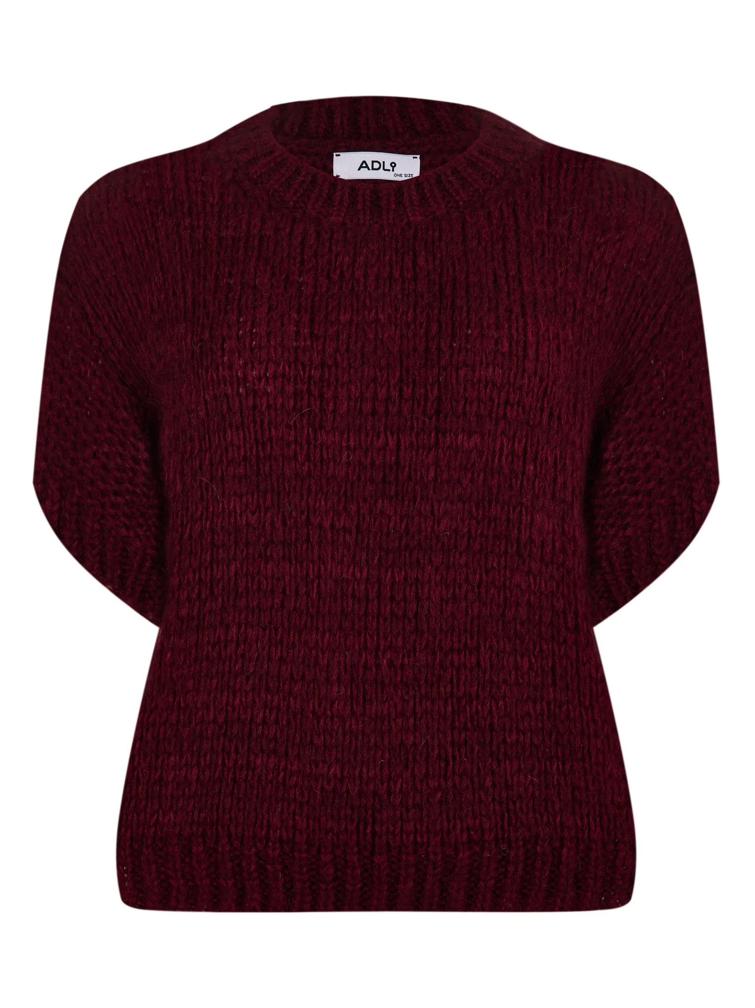 Пуловер крупной вязки с низким воротником винного цвета фото 1