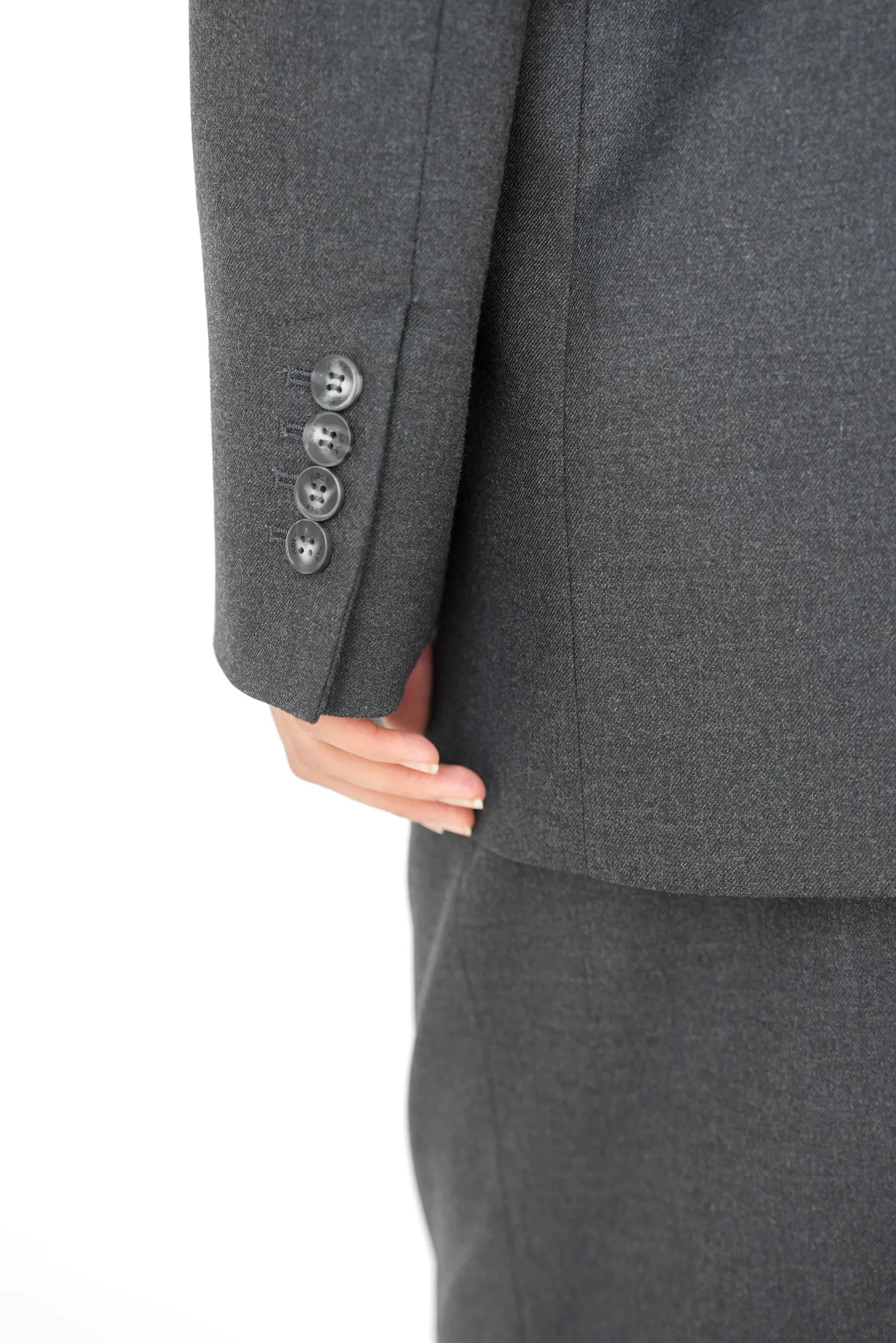 Двубортный жакет свободного кроя с воротником-стойкой графитового цвета фото 8
