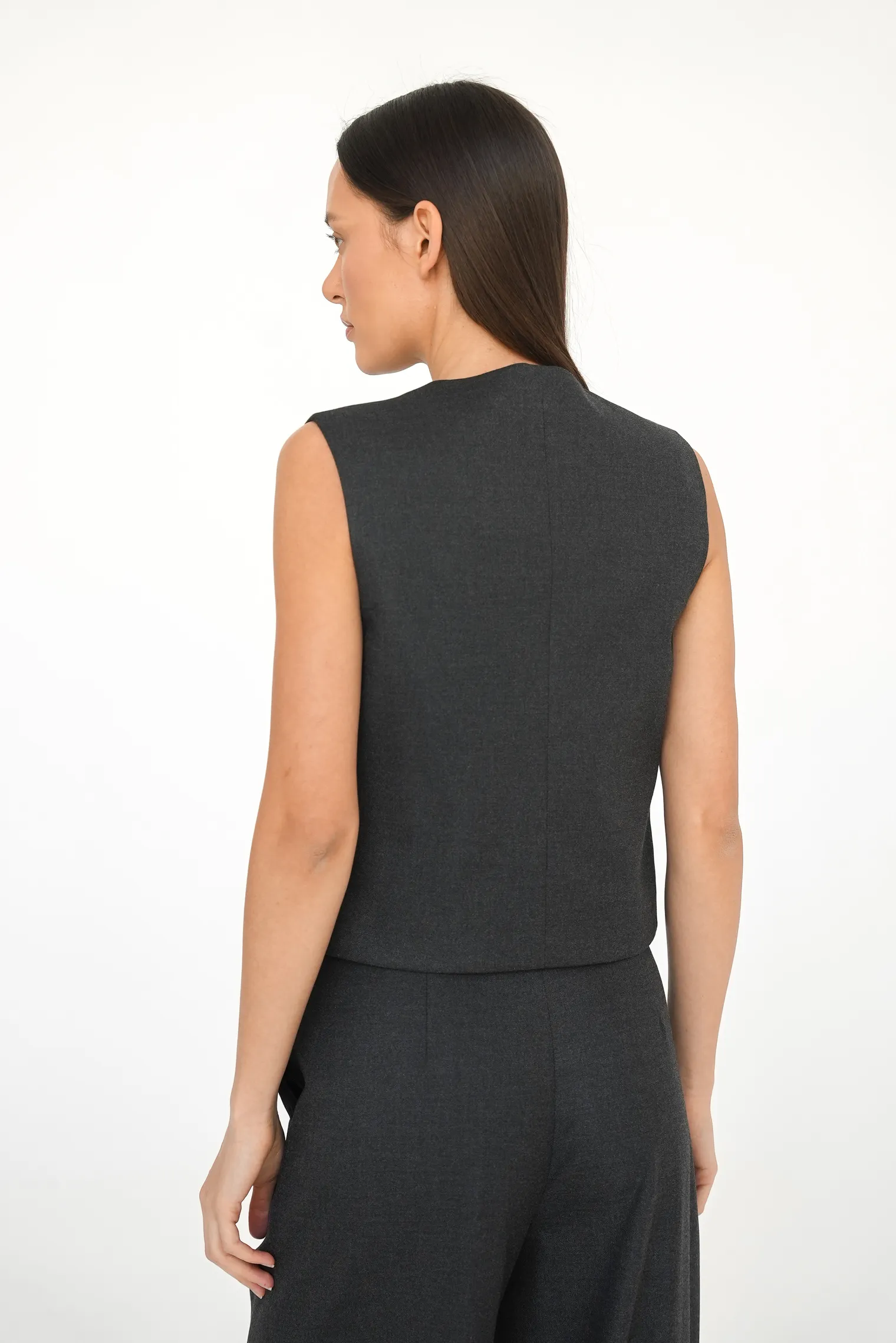 Однобортный жилет с пуговицами графитового цвета фото 9
