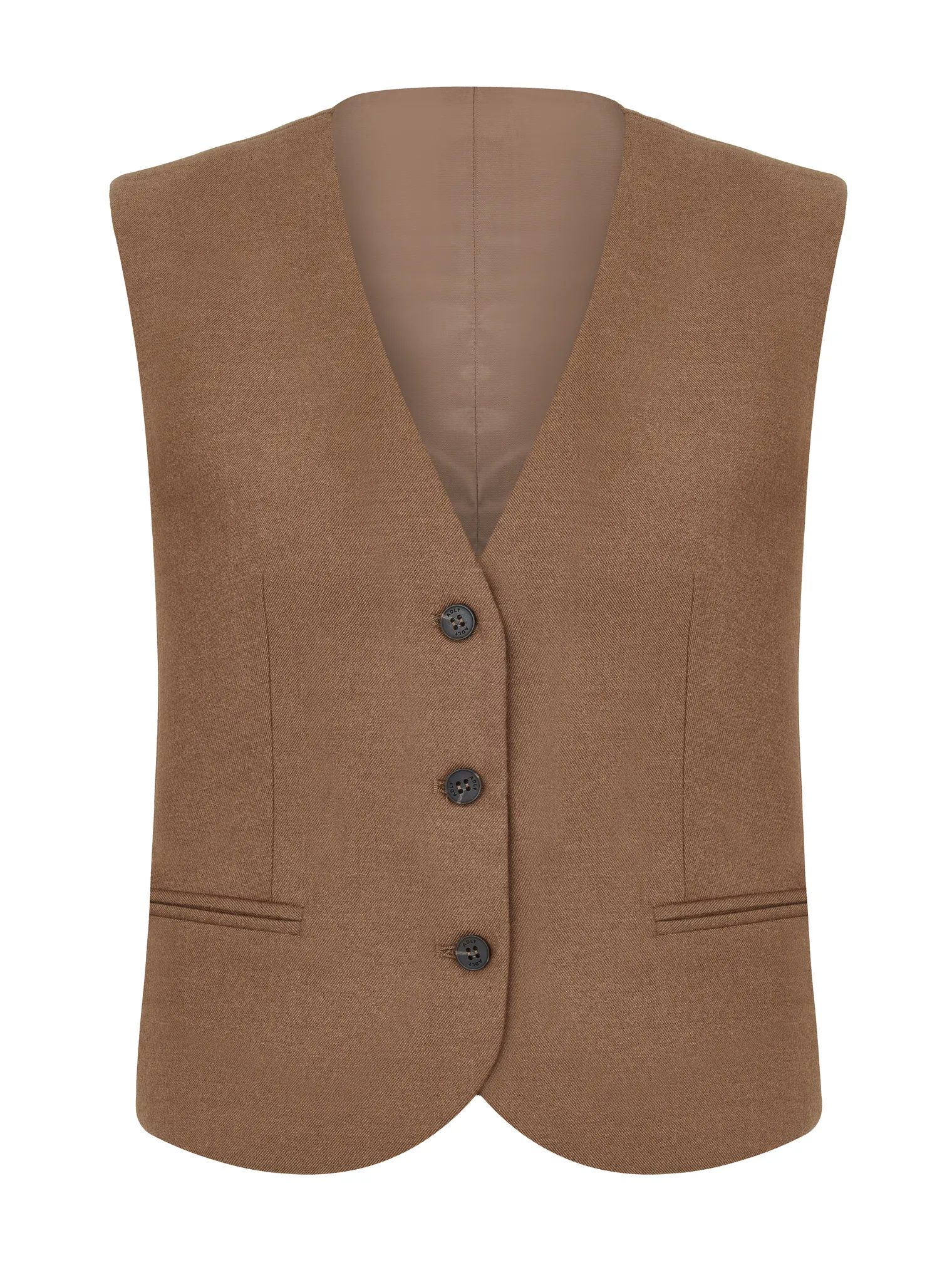 Однобортный жилет с пуговицами табачного цвета фото 9