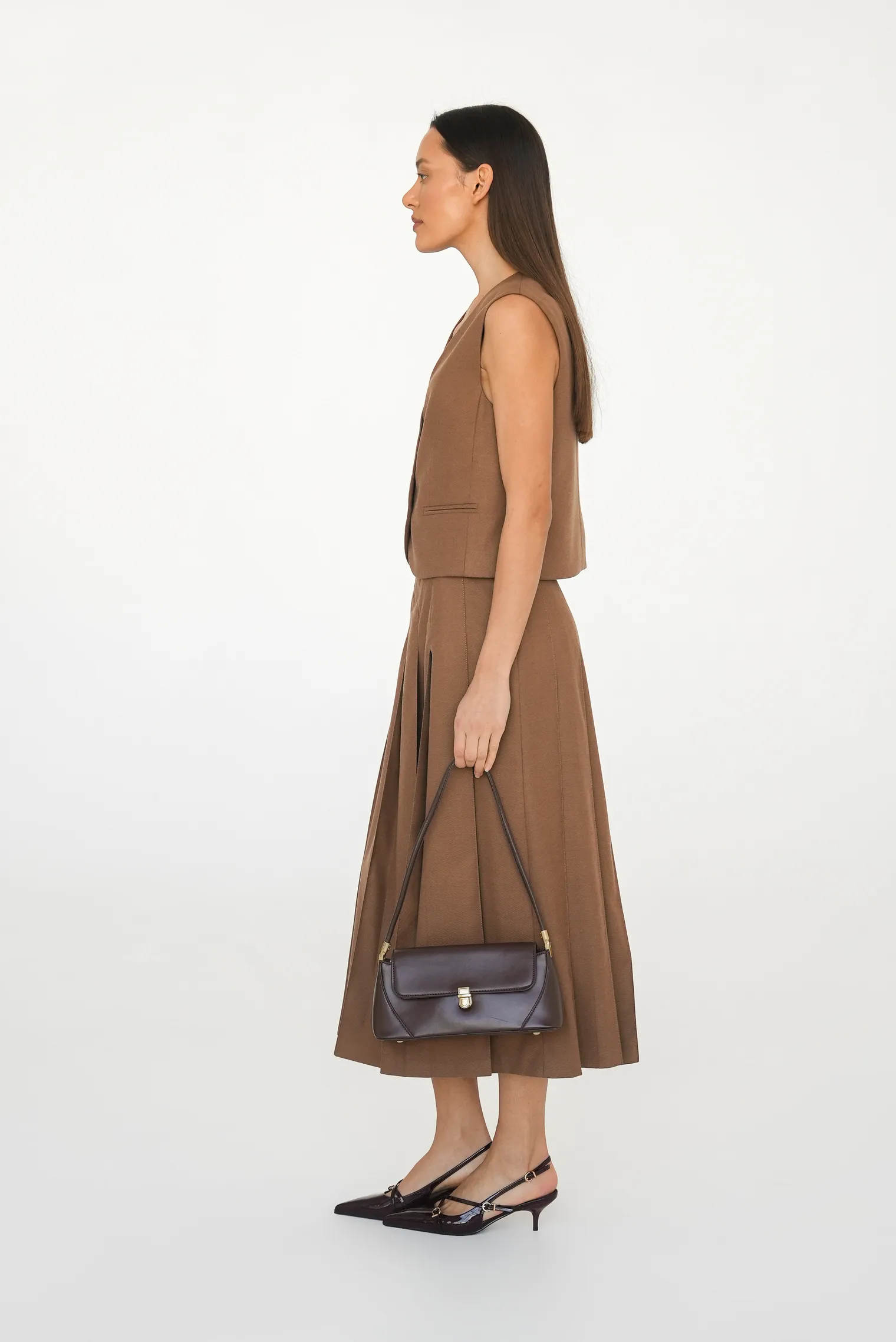 Юбка со складками табачного цвета фото 4