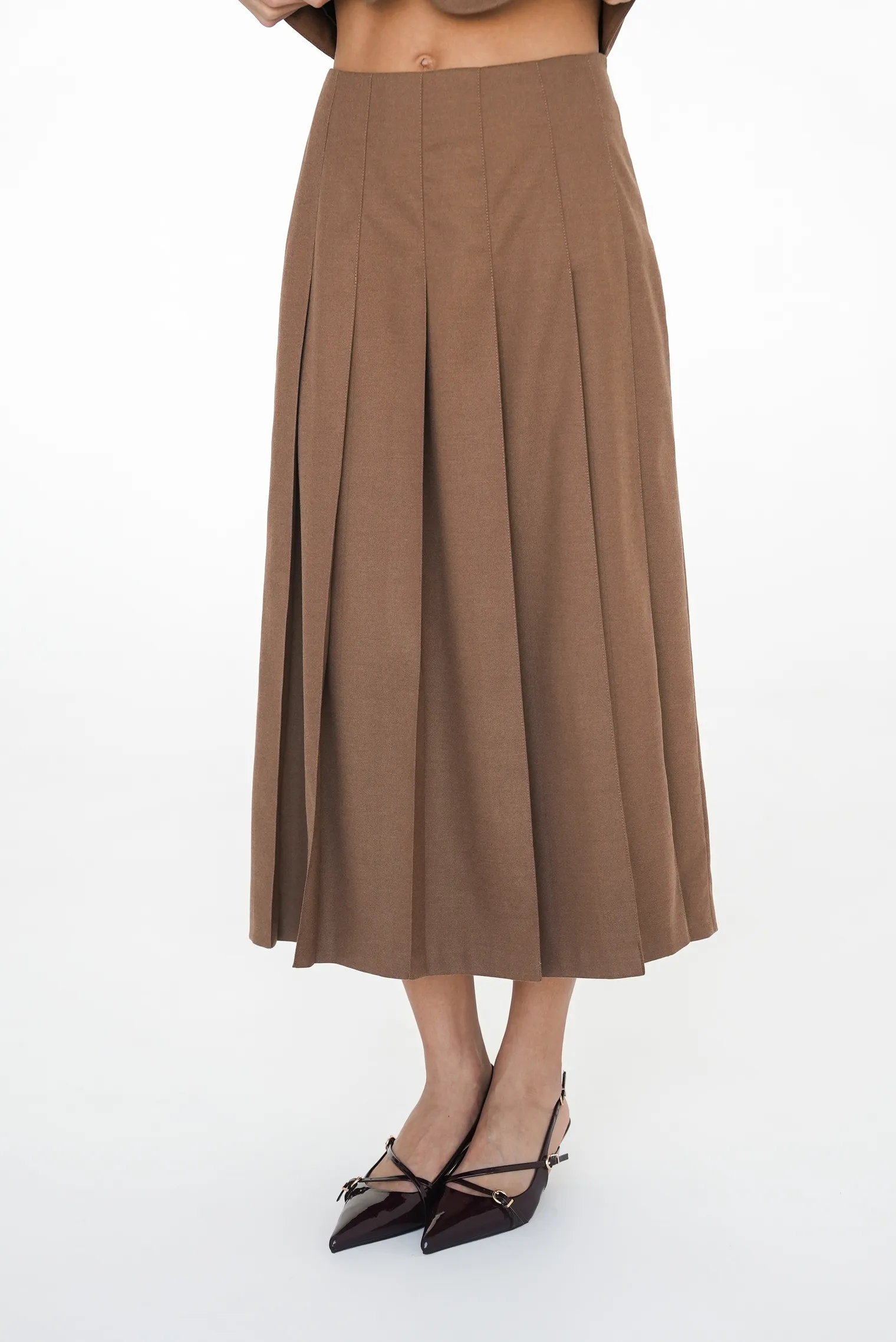Юбка со складками табачного цвета фото 2