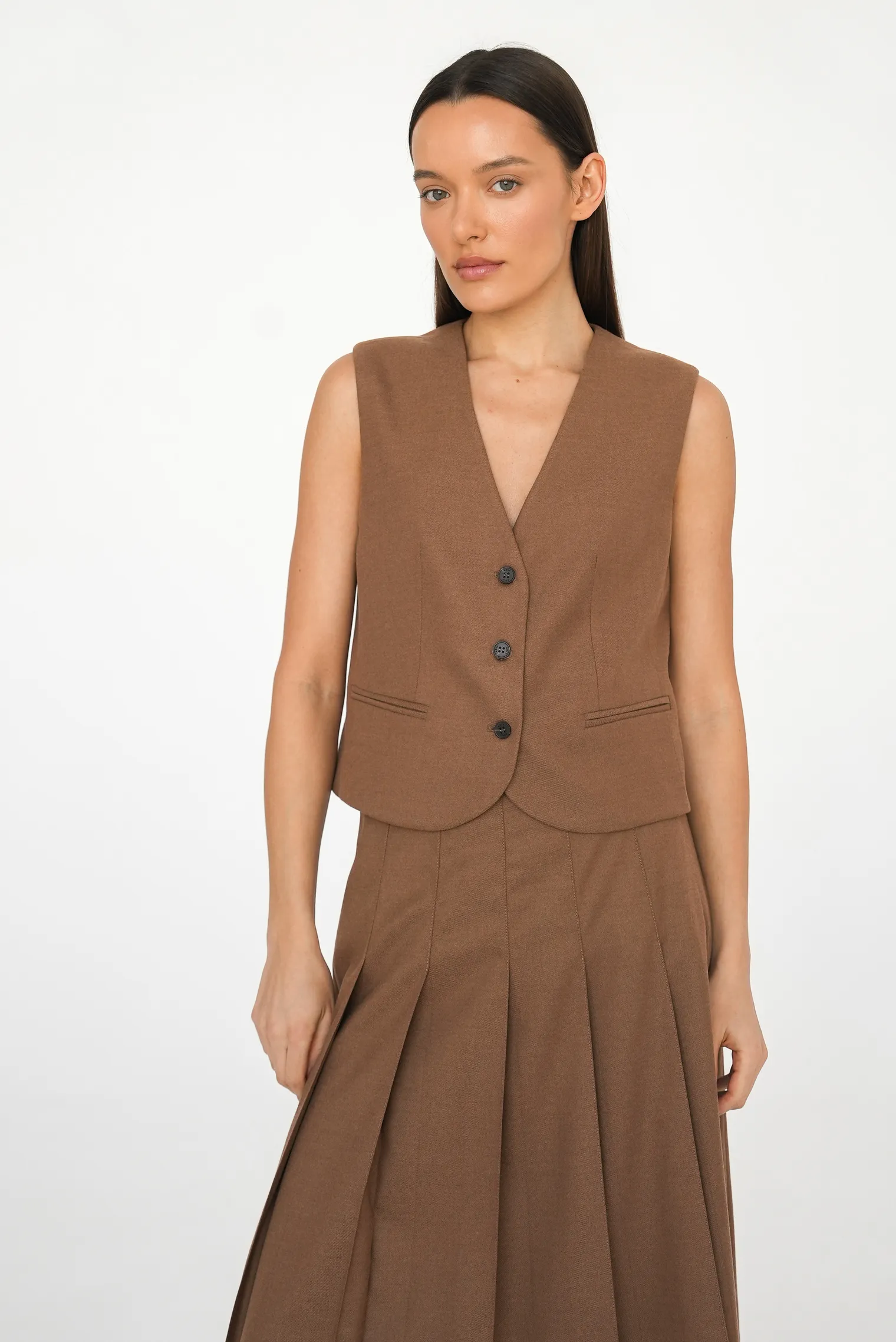 Юбка со складками табачного цвета фото 12