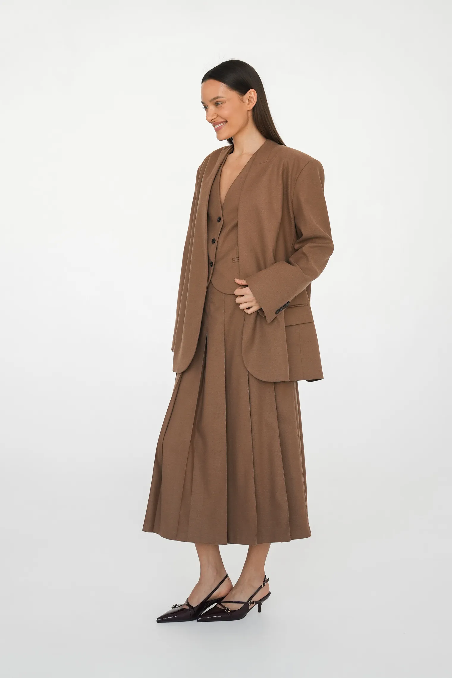 Юбка со складками табачного цвета фото 11