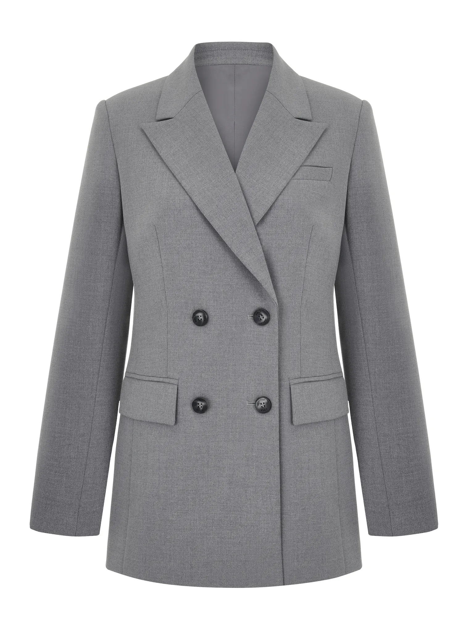 Двубортный приталенный жакет пепельного цвета фото 12