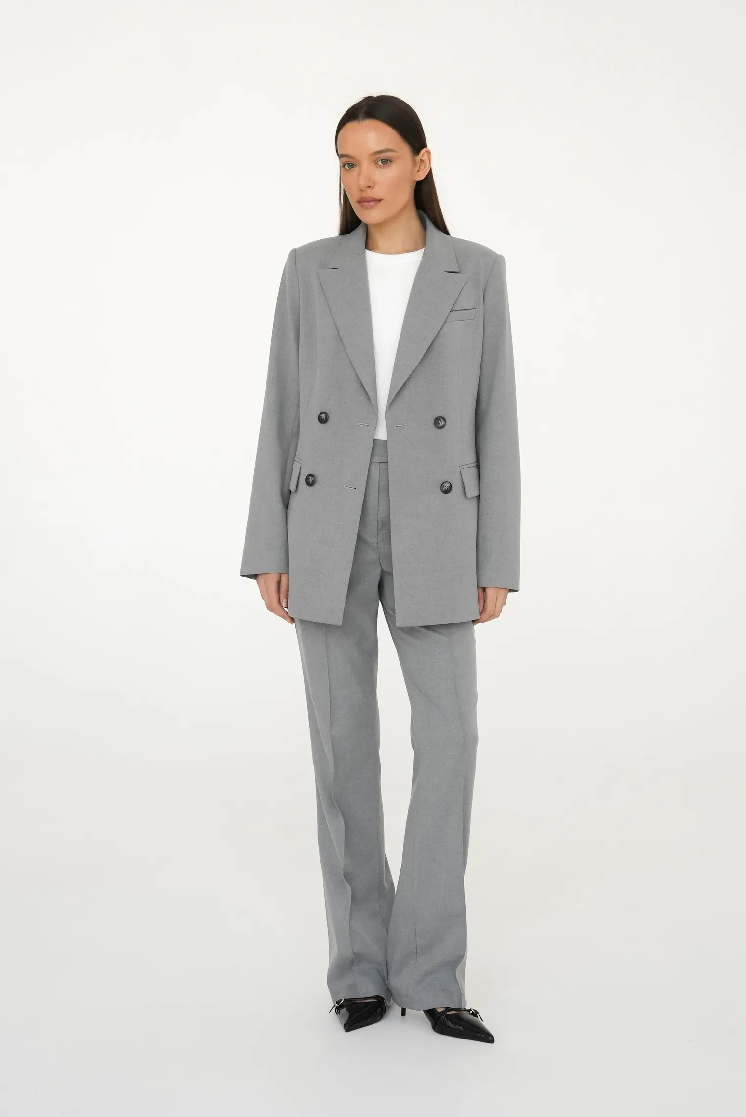 Брюки со стрелками с завышенной талией пепельного цвета фото 3