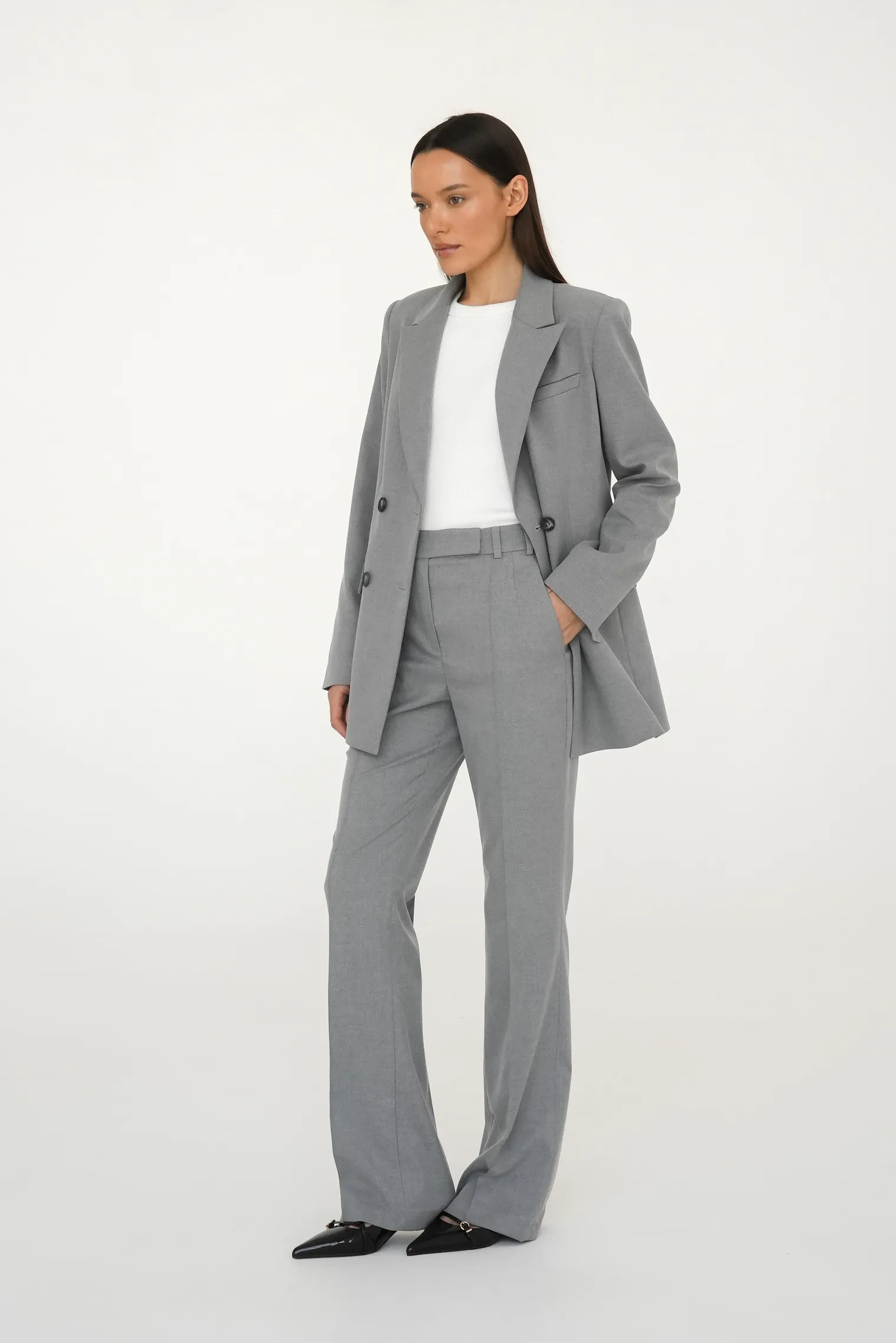 Брюки со стрелками с завышенной талией пепельного цвета фото 7