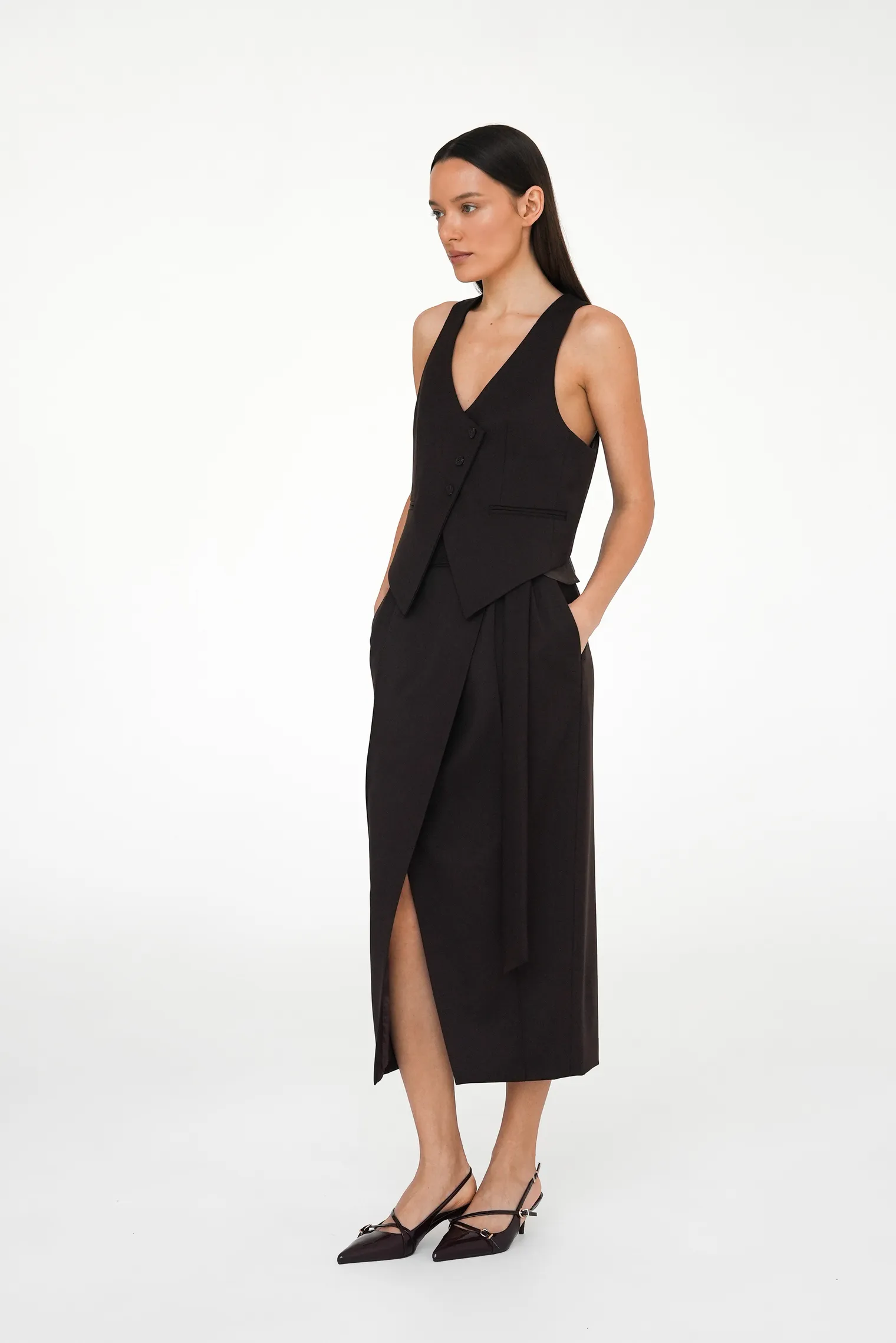 Юбка миди с поясом трюфельного цвета фото 6