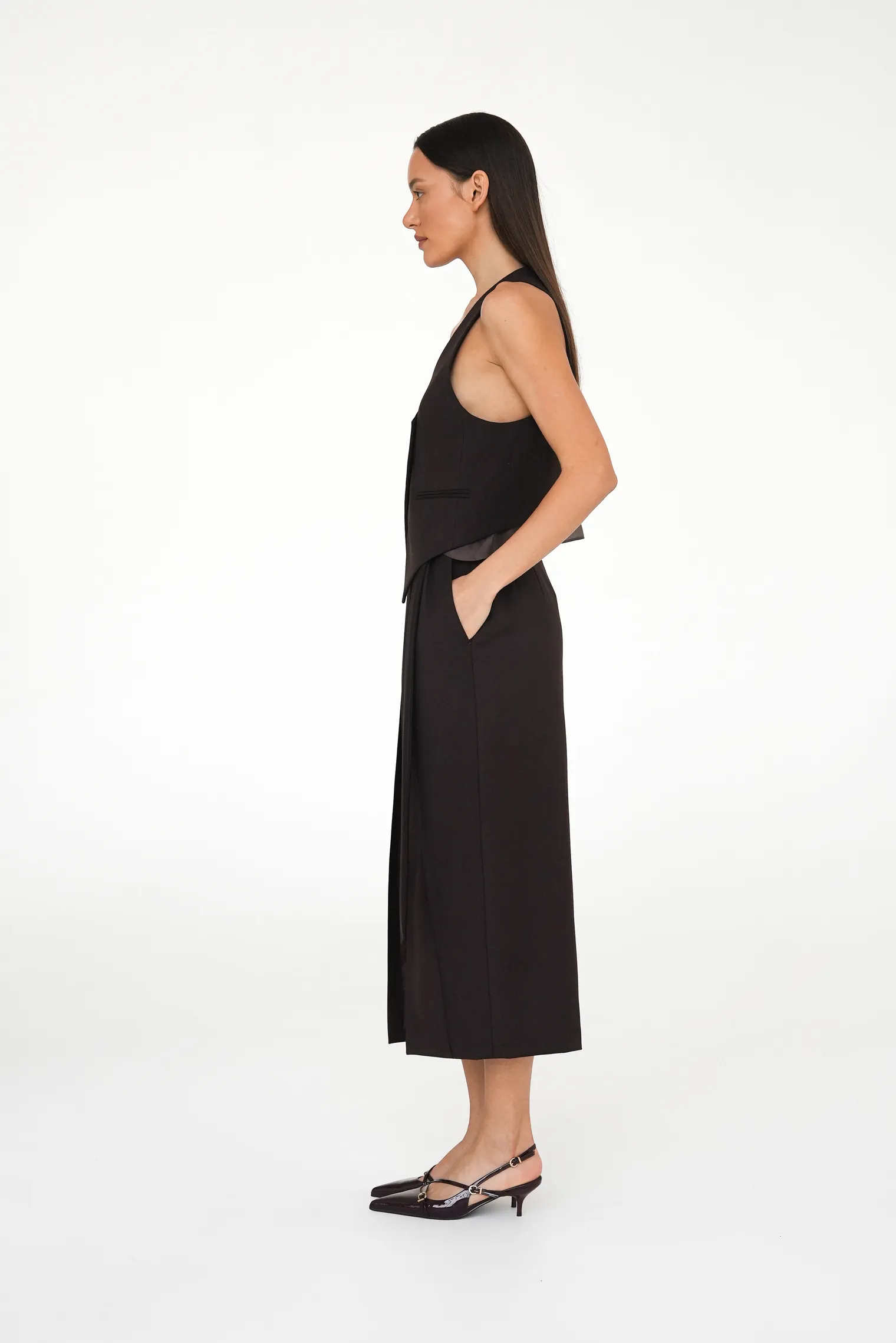 Юбка миди с поясом трюфельного цвета фото 3