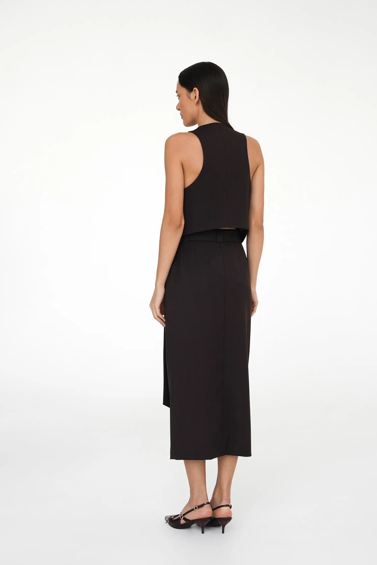 Юбка миди с поясом трюфельного цвета фото 4