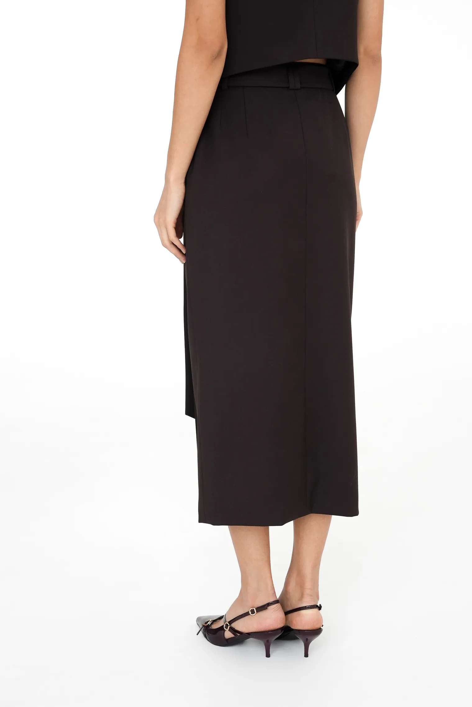 Юбка миди с поясом трюфельного цвета фото 7