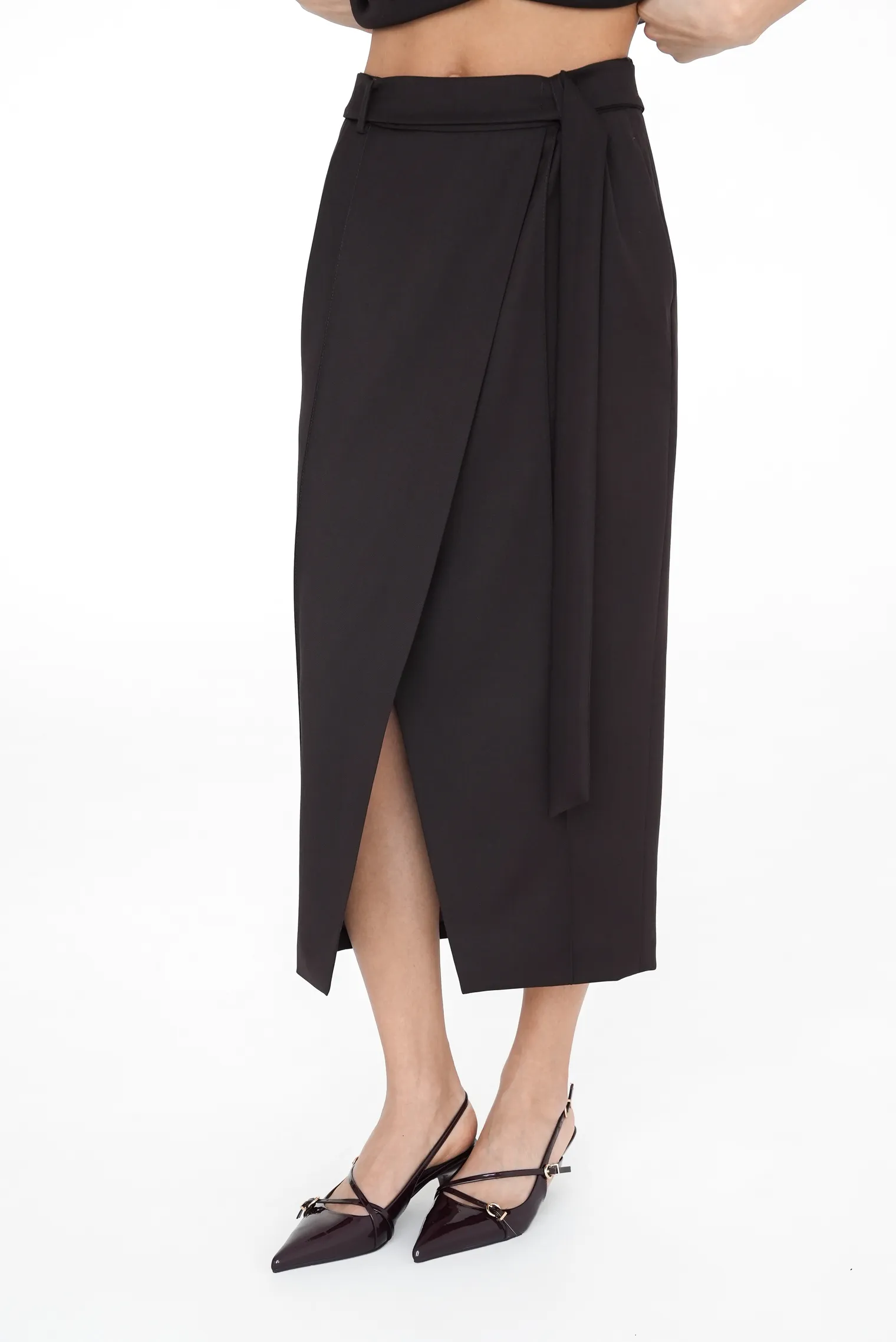 Юбка миди с поясом трюфельного цвета фото 9