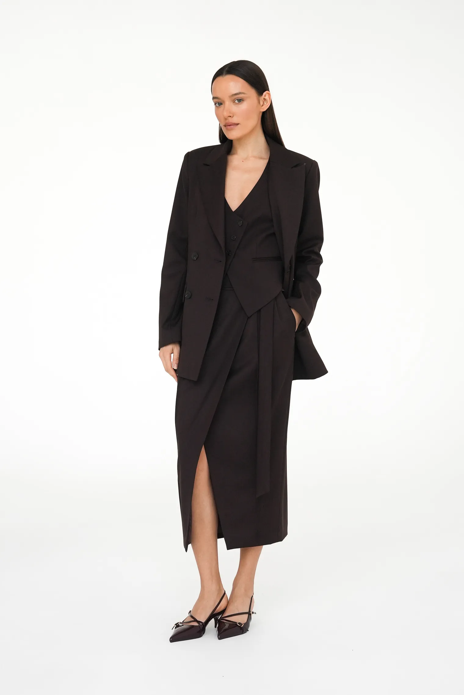 Юбка миди с поясом трюфельного цвета фото 10