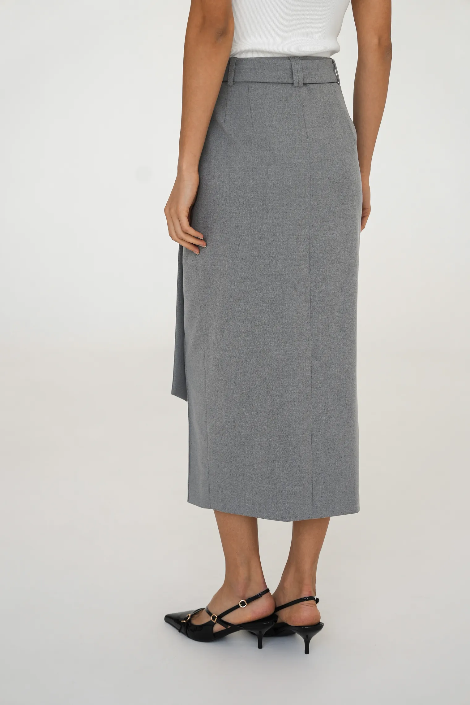 Юбка миди с поясом пепельного цвета фото 4