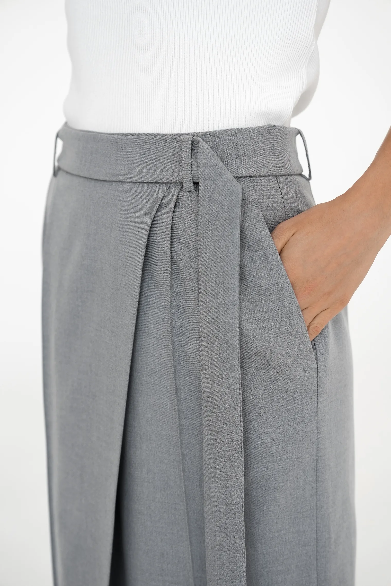 Юбка миди с поясом пепельного цвета фото 10