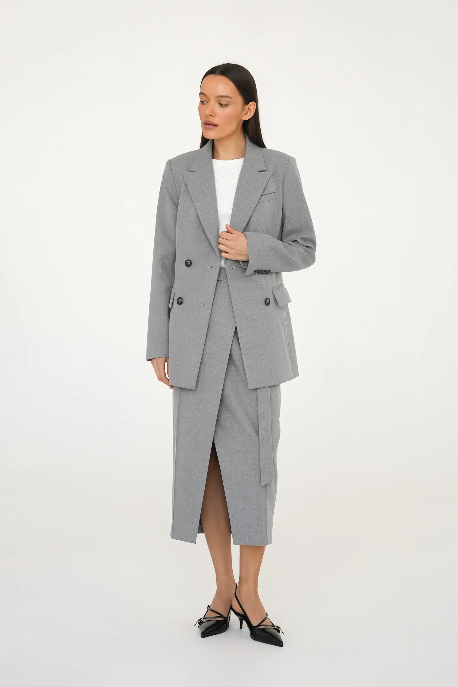 Юбка миди с поясом пепельного цвета фото 3