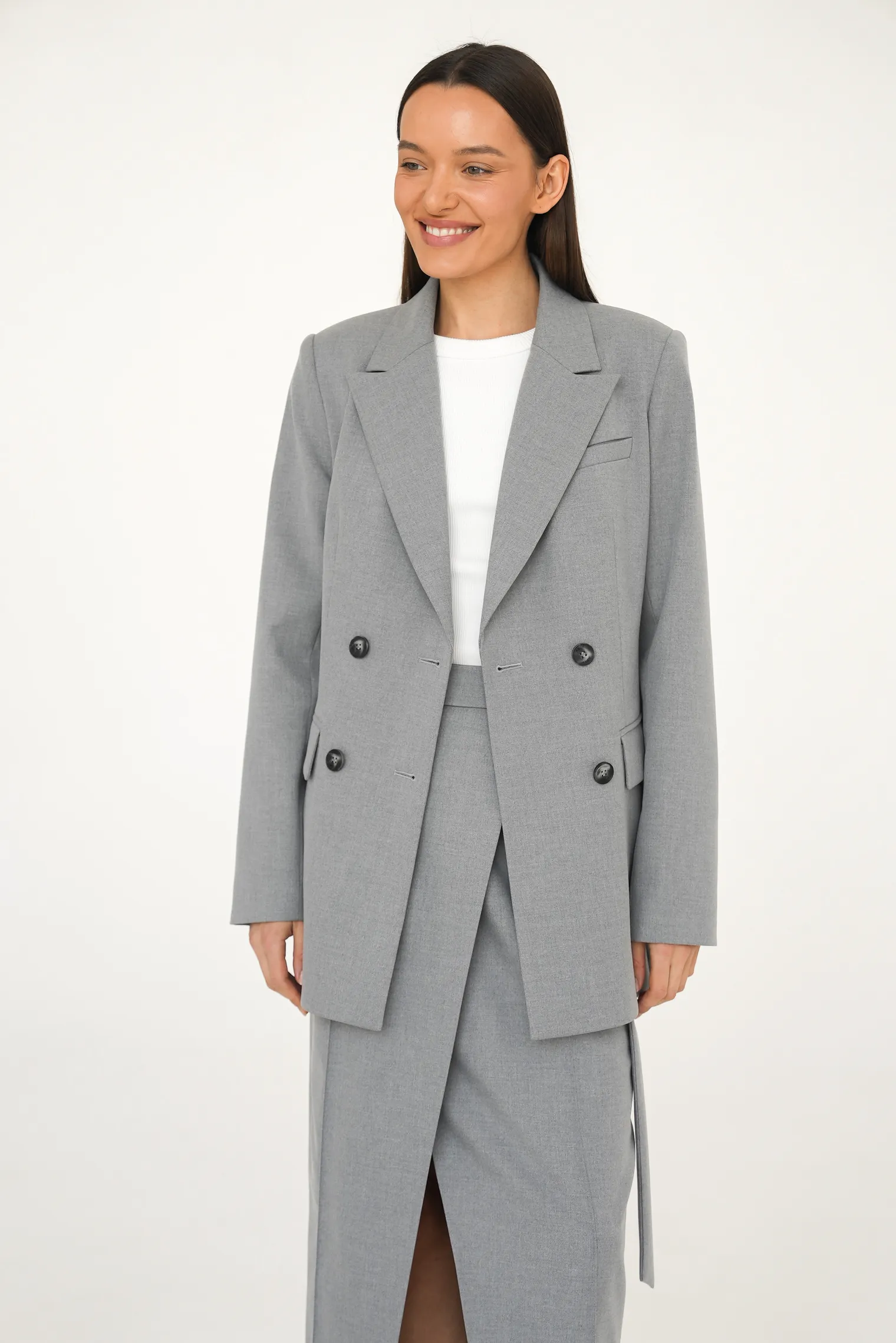 Юбка миди с поясом пепельного цвета фото 8