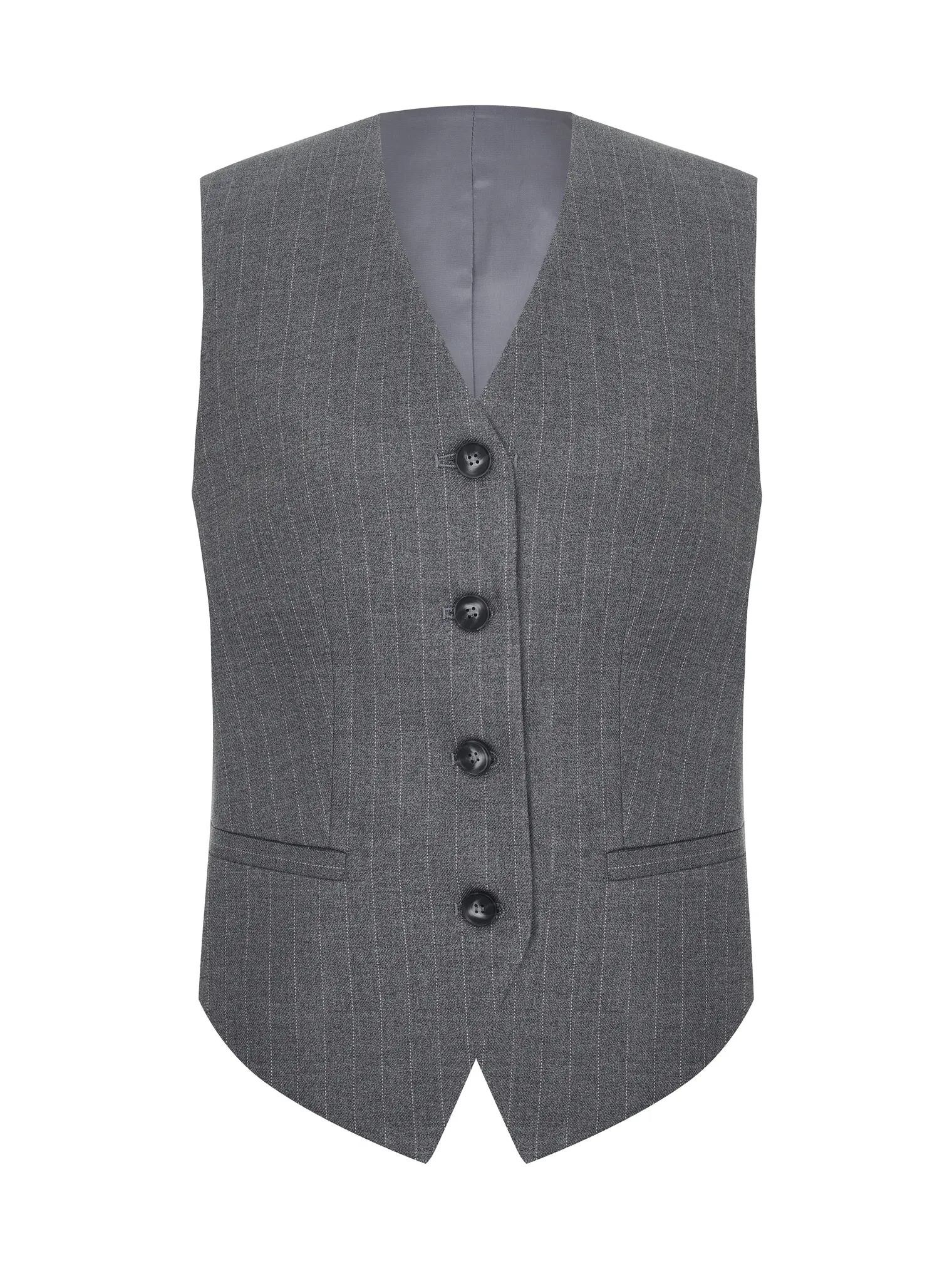 Однобортный жилет с пуговицами в полоску серого цвета фото 1