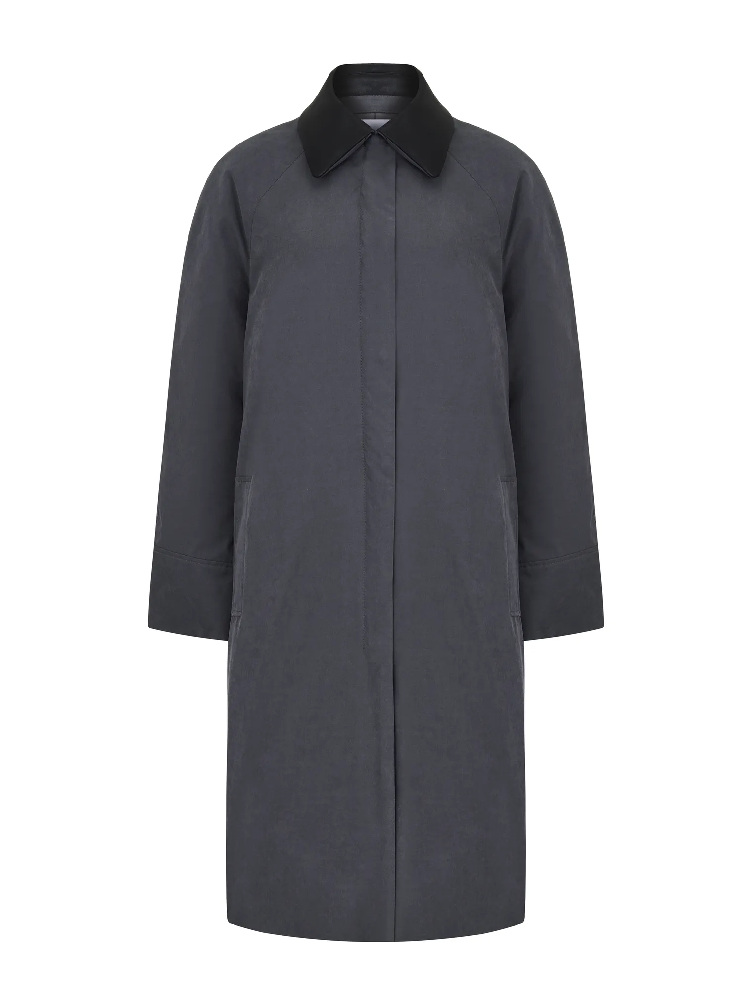 Утеплённый плащ прямого кроя графитового цвета фото 14