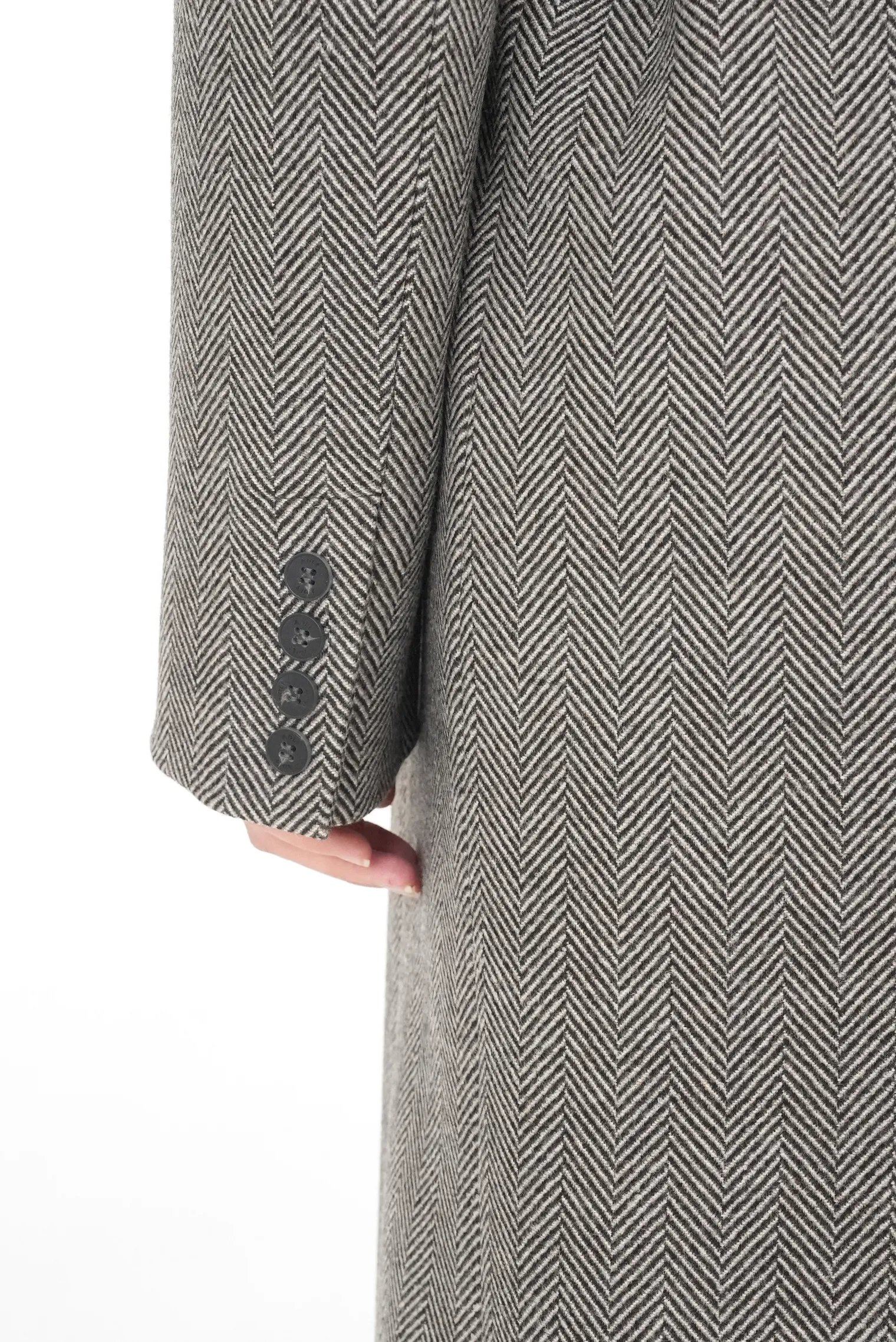 Пальто двубортное с втачным рукавом, с поясом в ёлочку шоколадного цвета фото 10