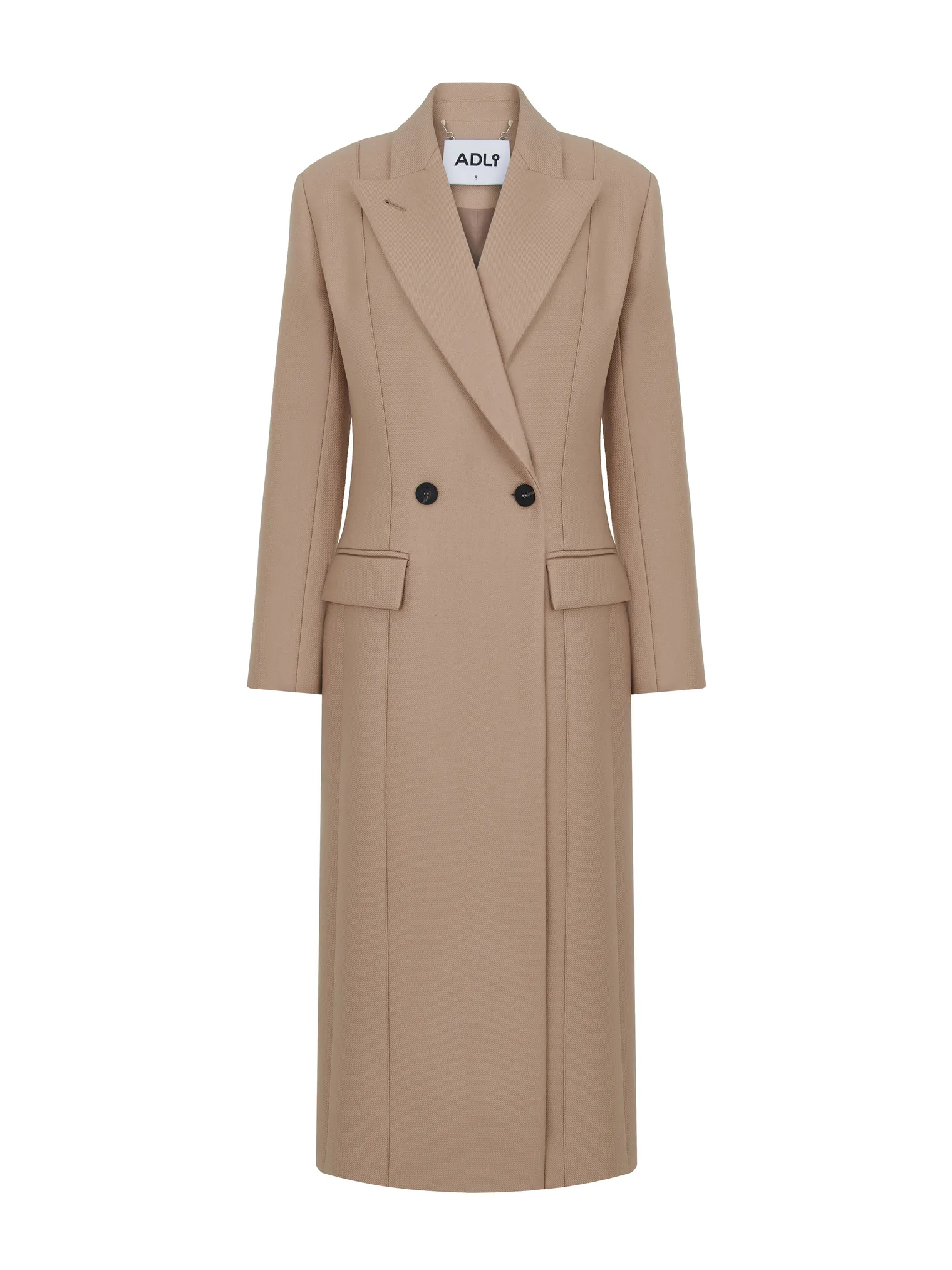 Пальто двубортное приталенное бежевого цвета фото 15
