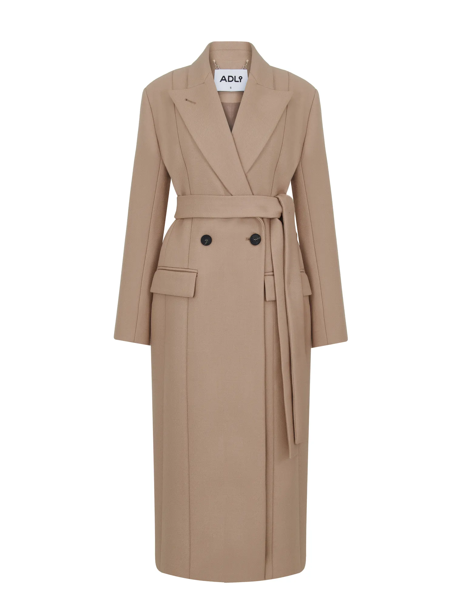 Пальто двубортное приталенное бежевого цвета фото 16