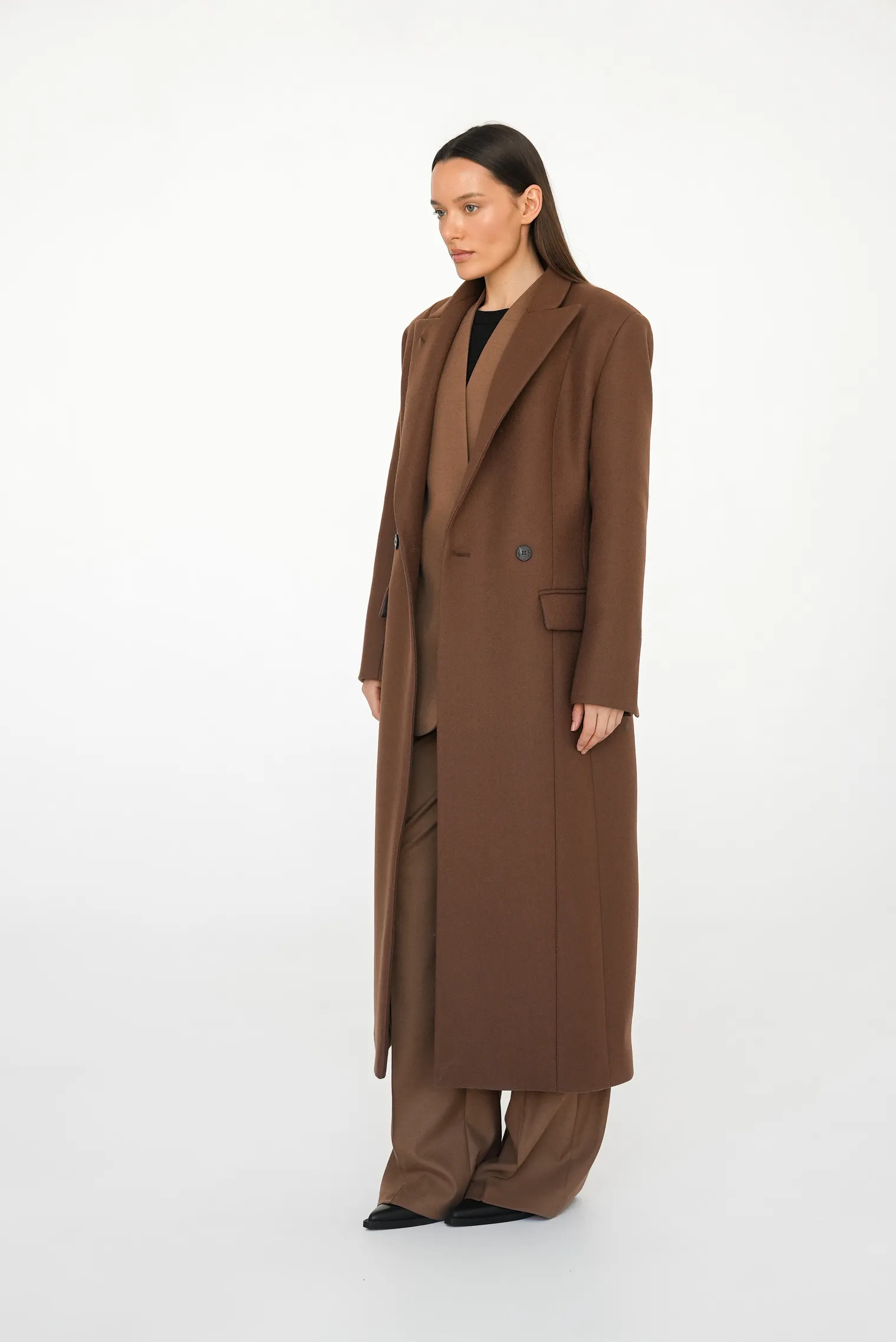 Пальто двубортное приталенное цвета корицы фото 9