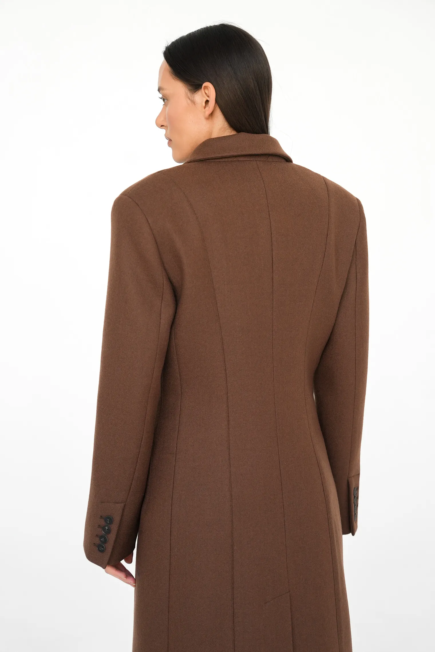 Пальто двубортное приталенное цвета корицы фото 13