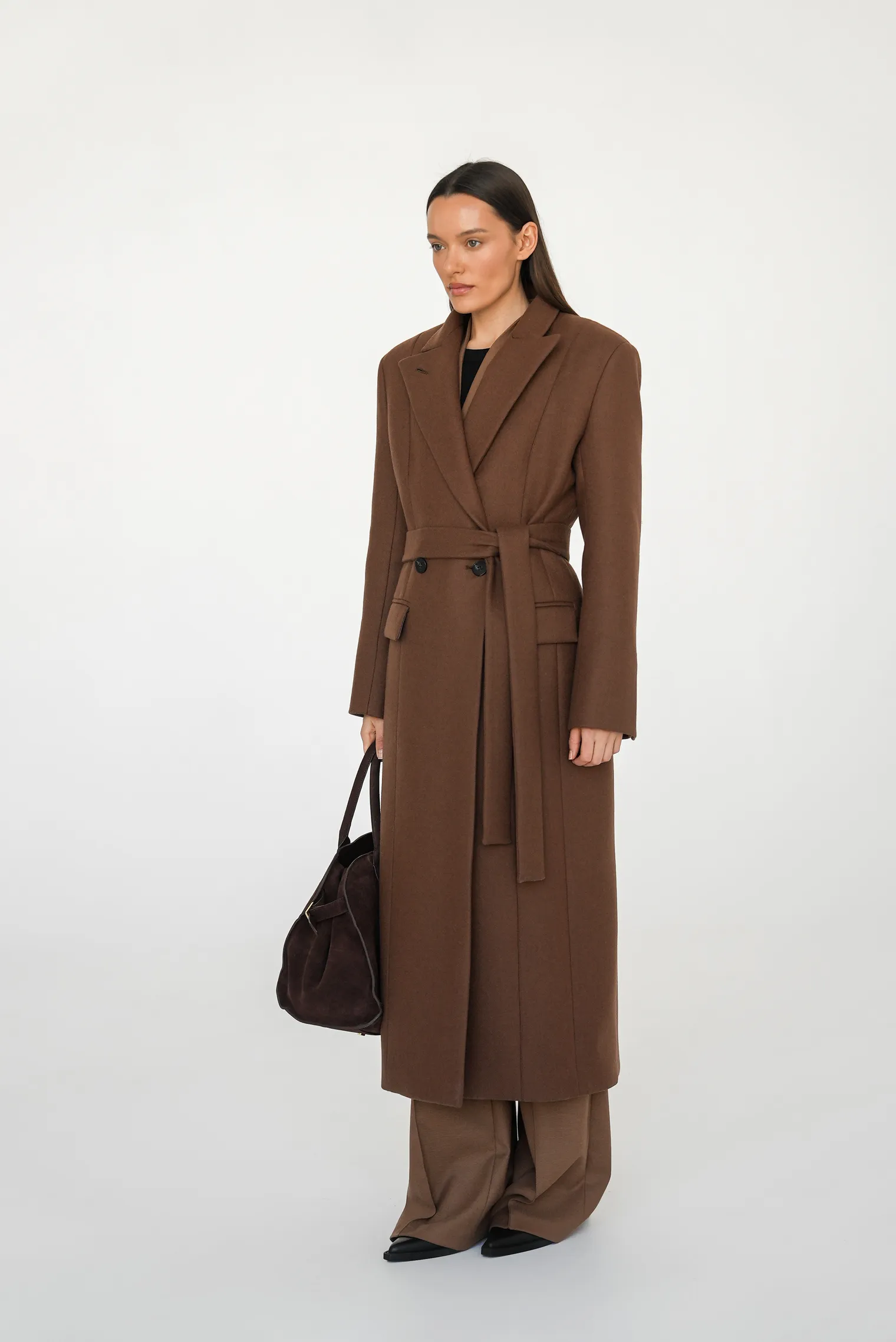 Пальто двубортное приталенное цвета корицы фото 7