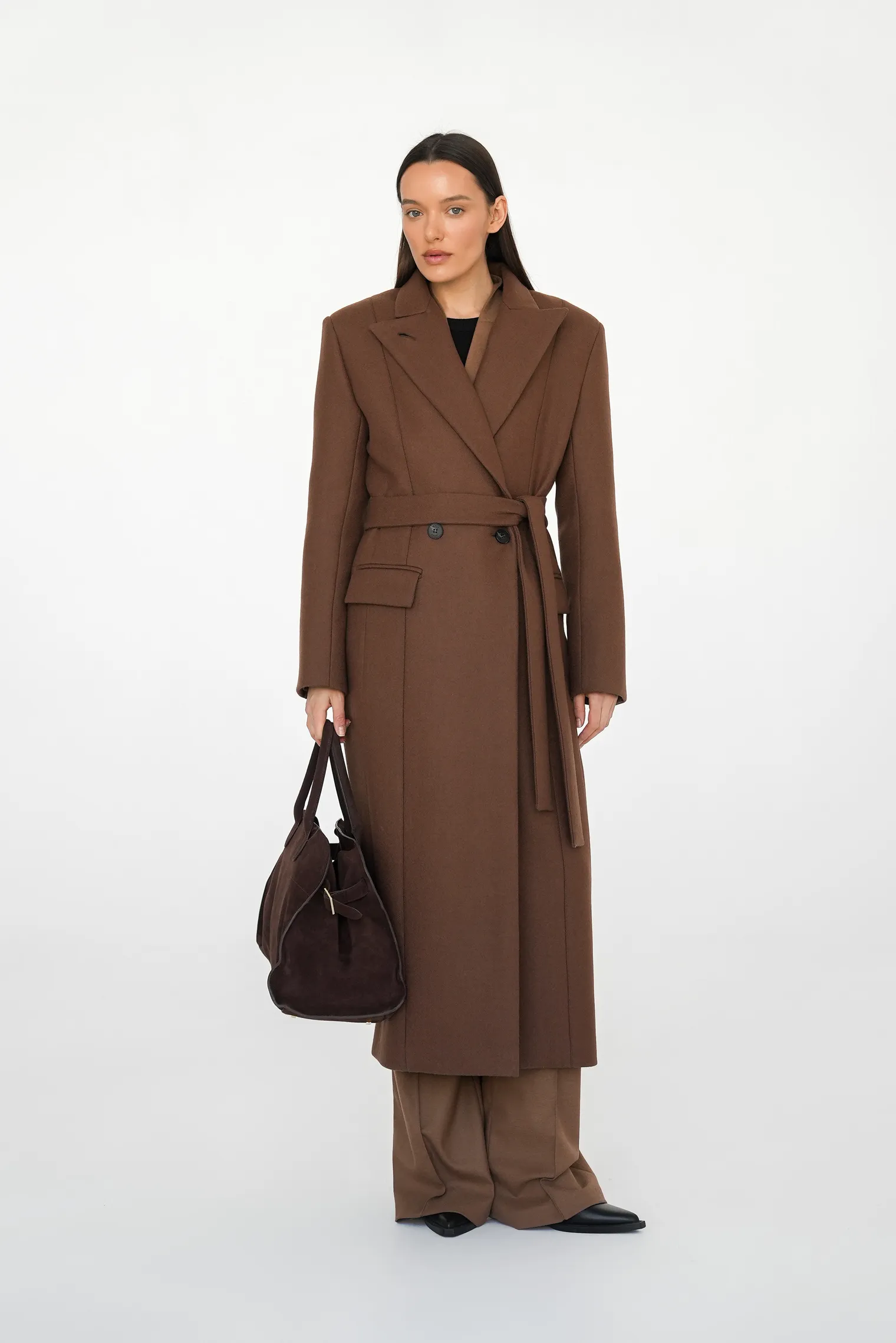 Пальто двубортное приталенное цвета корицы фото 11