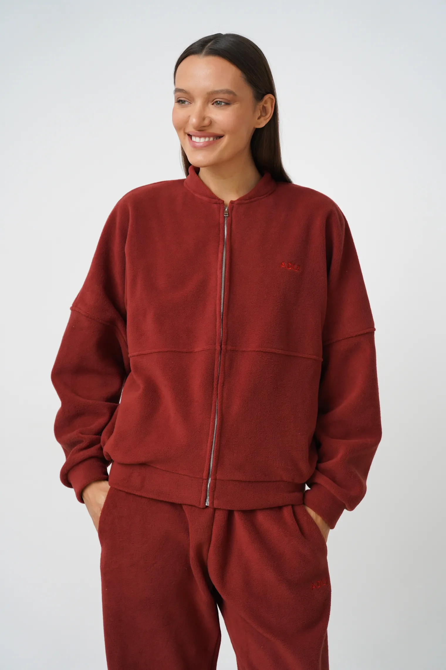 Свитшот на молнии из флиса терракотового цвета фото 1