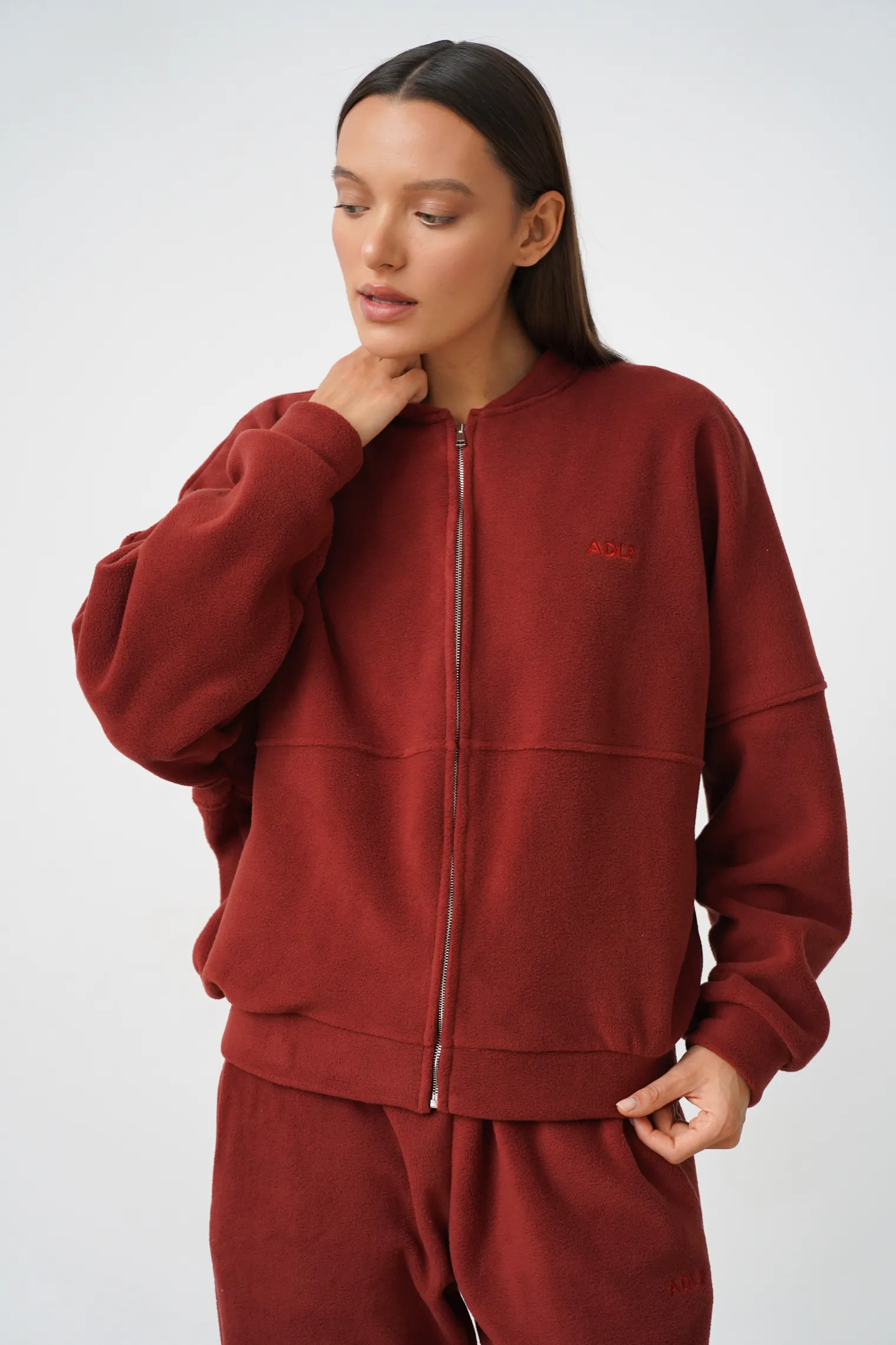 Свитшот на молнии из флиса терракотового цвета фото 5