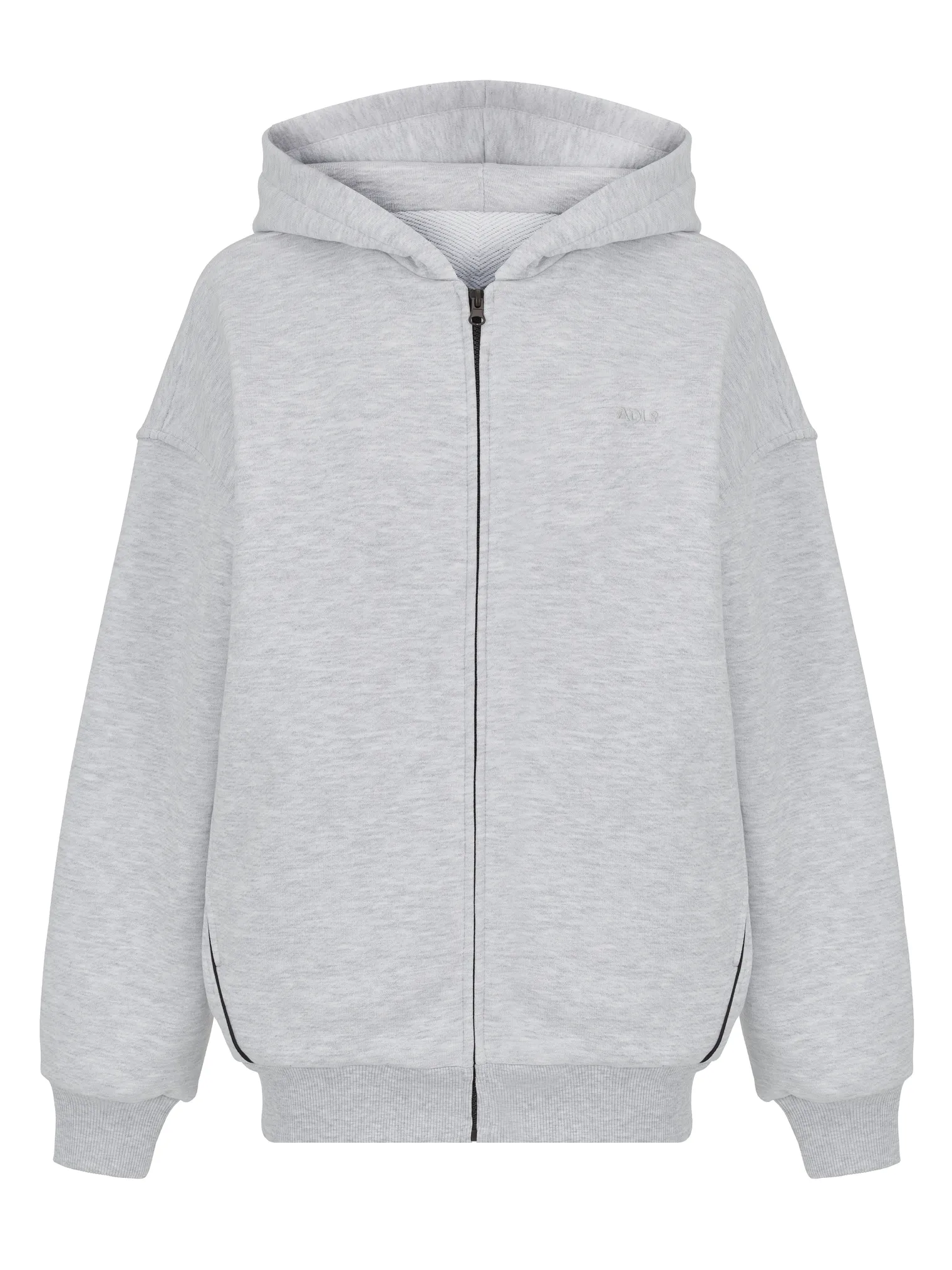 Худи из плотного хлопка на молнии в цвете серый меланж фото 14