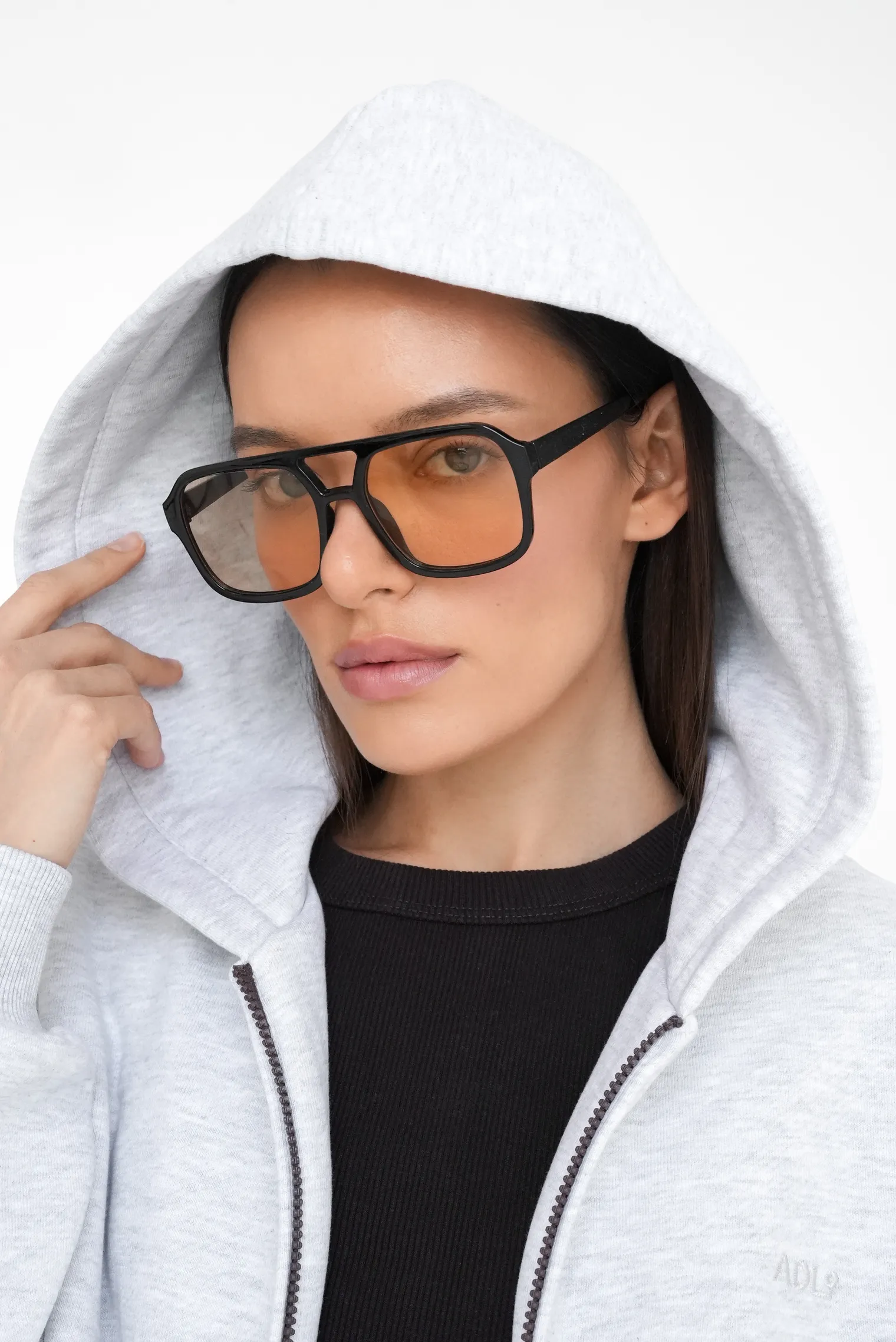 Худи из плотного хлопка на молнии в цвете серый меланж фото 6