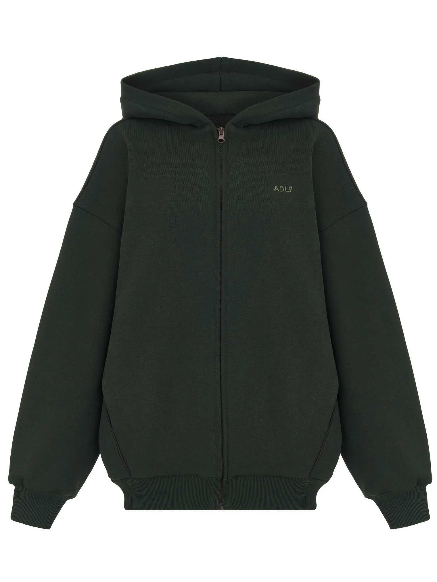 Худи из плотного хлопка на молнии цвета хаки фото 13