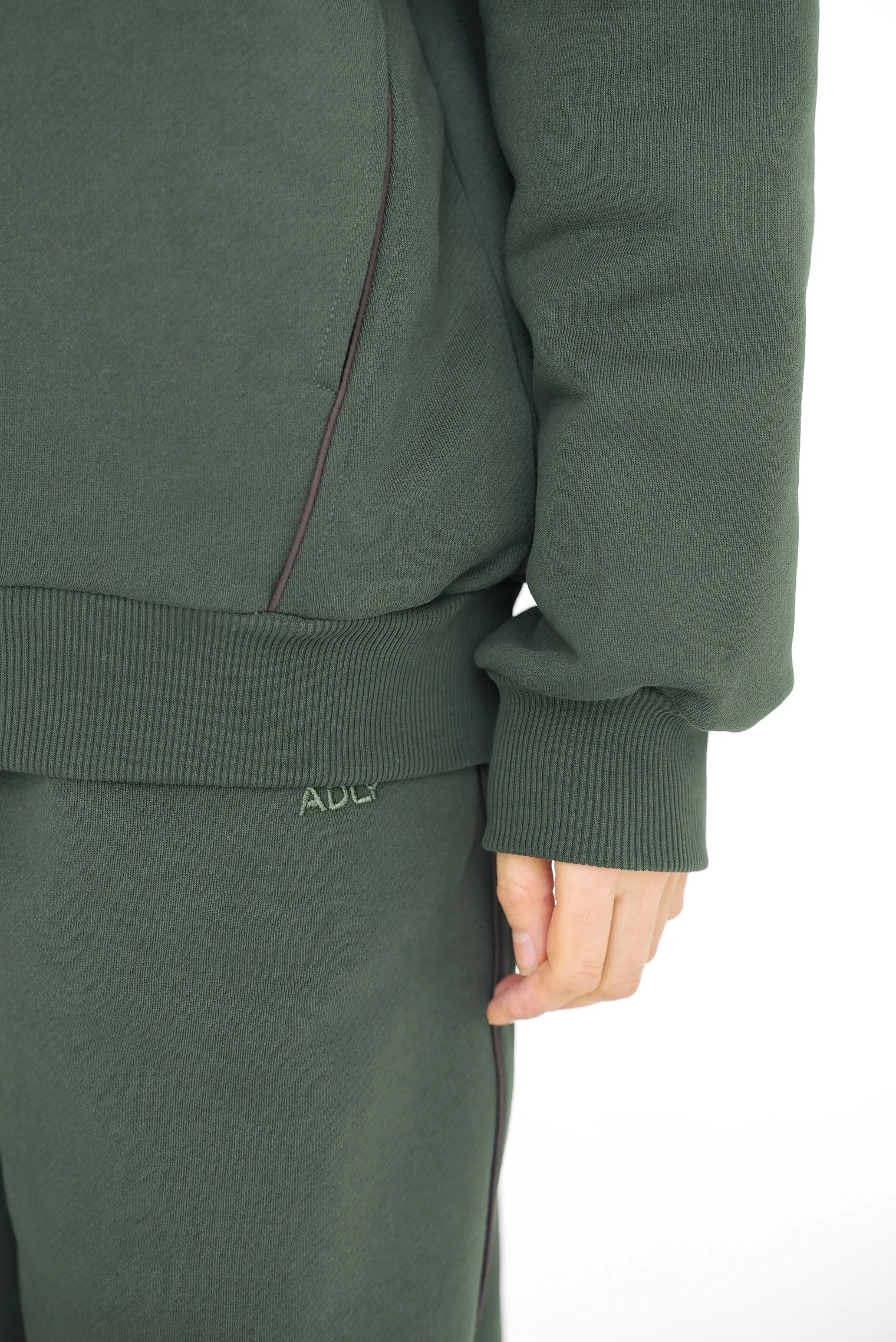 Худи из плотного хлопка на молнии цвета хаки фото 12