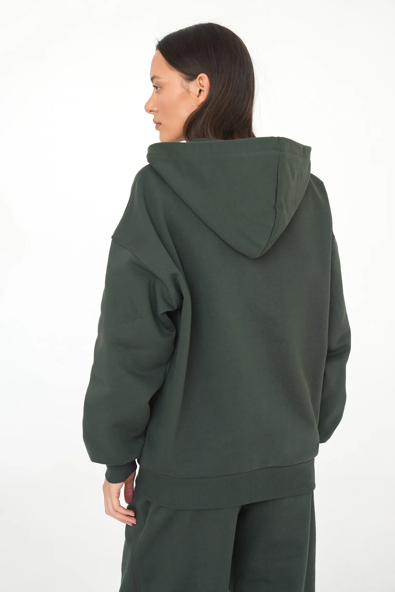 Худи из плотного хлопка на молнии цвета хаки фото 4