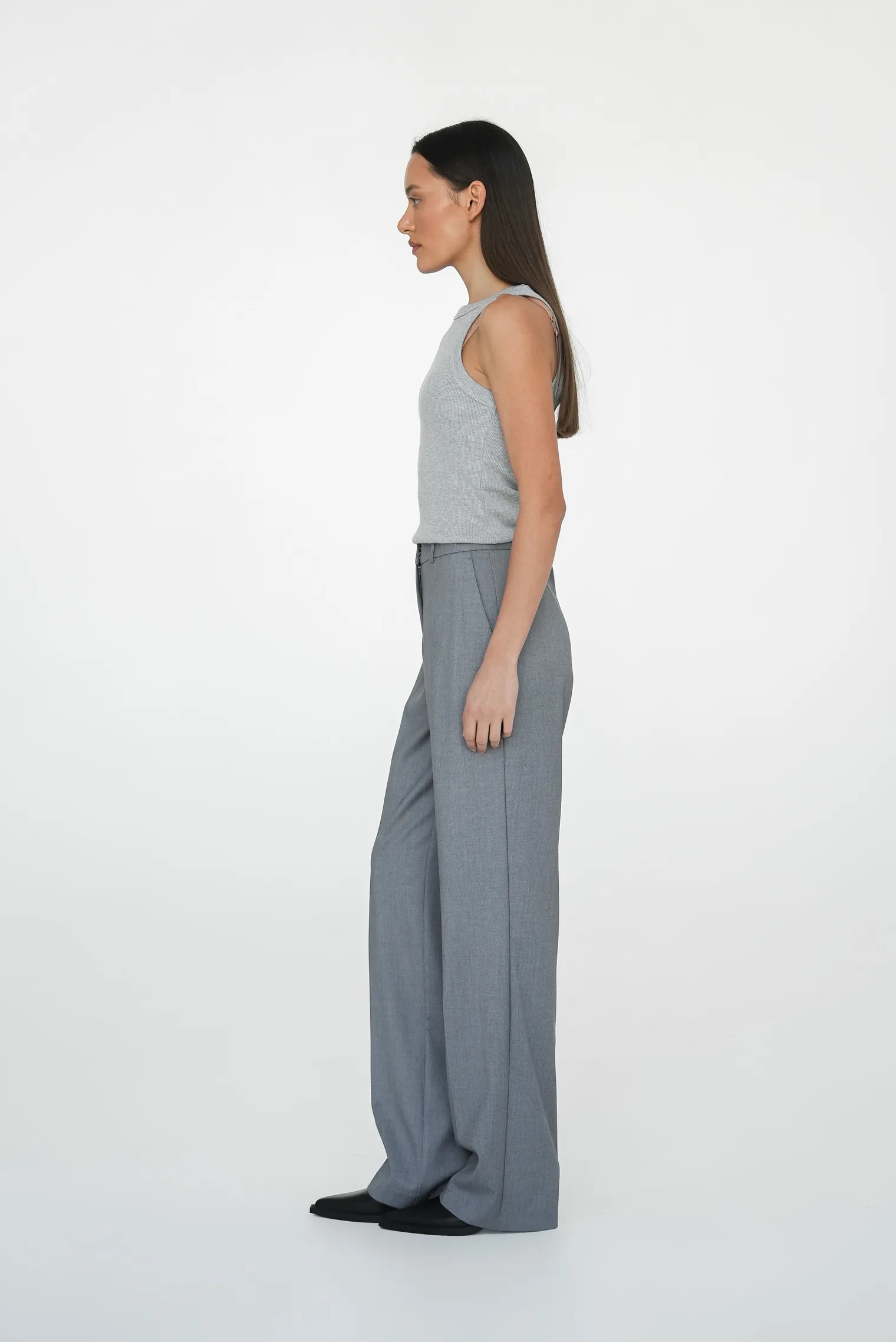 Брюки с завышенной талией прямого кроя серого цвета фото 3