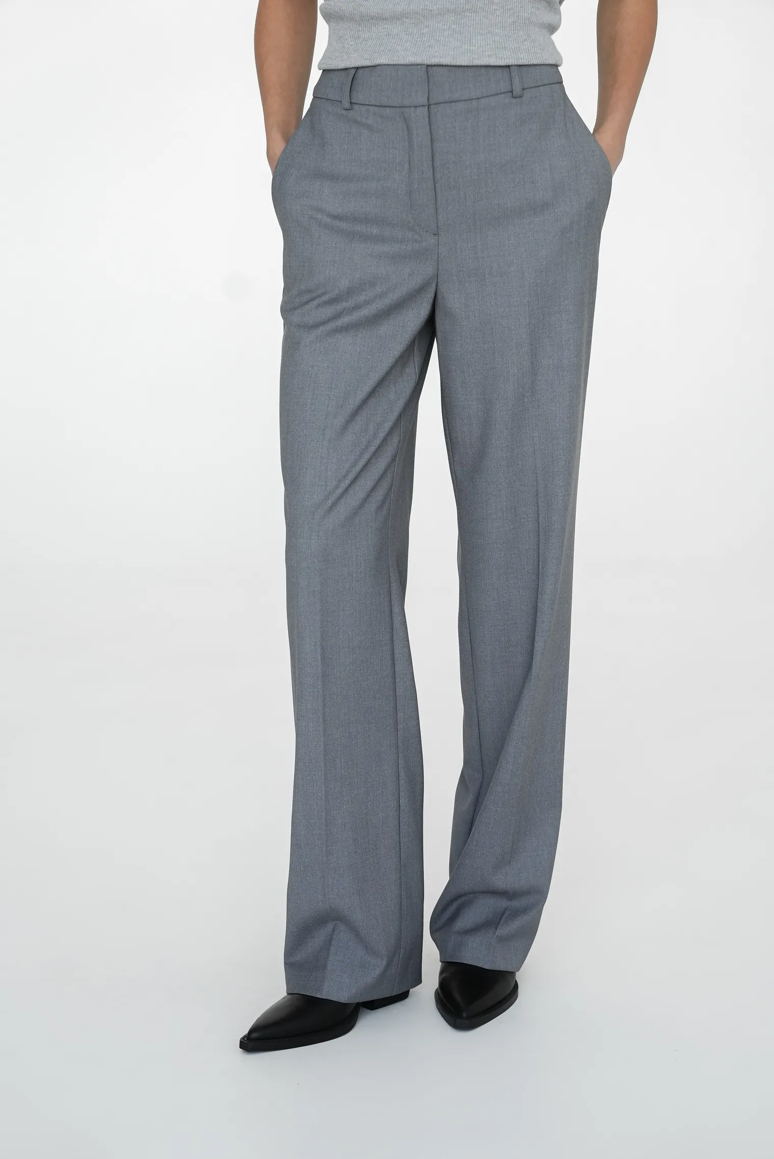 Брюки с завышенной талией прямого кроя серого цвета фото 5