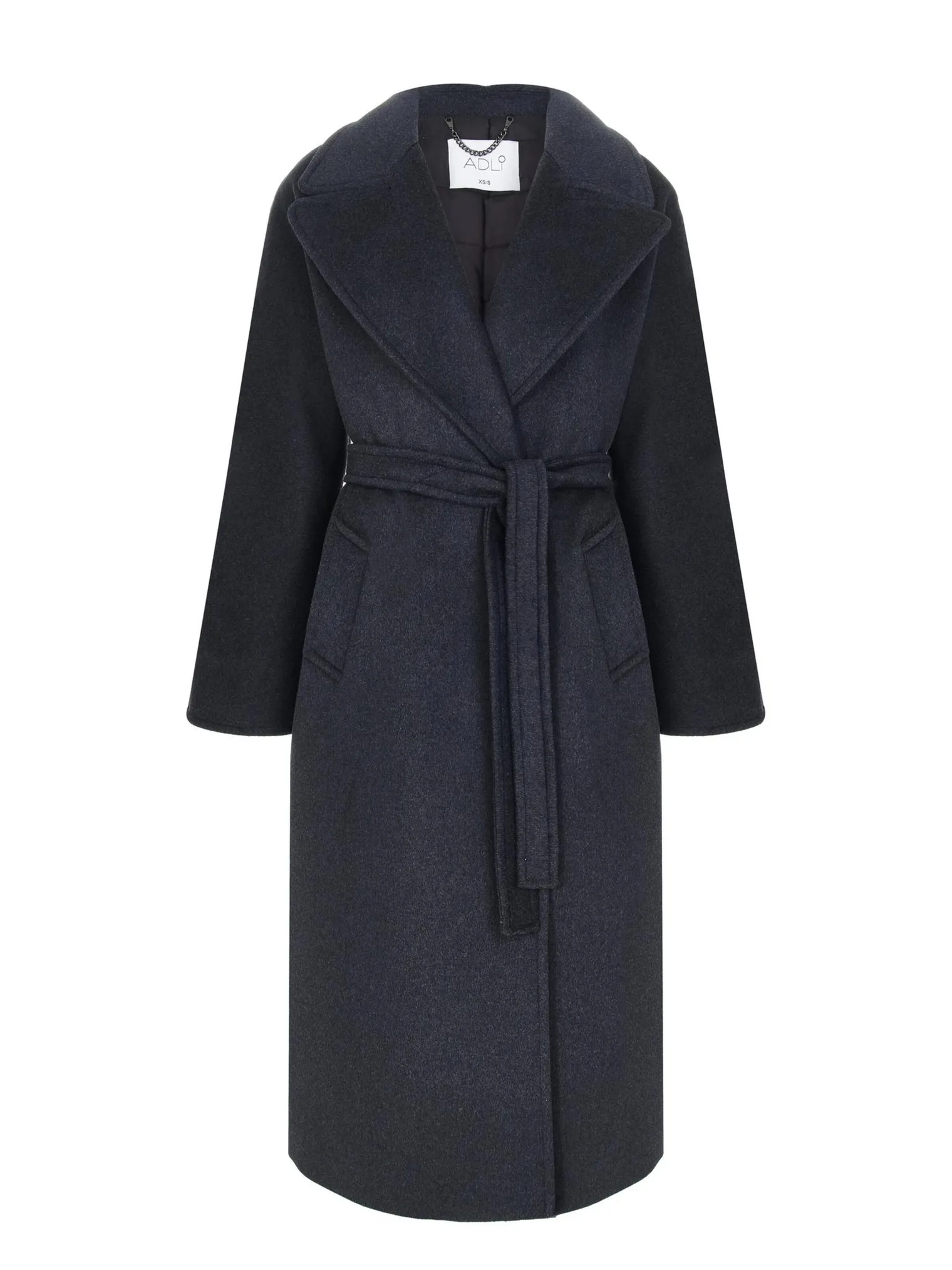 Зимнее пальто-халат с цельнокройным рукавом тёмно-серого цвета фото 8