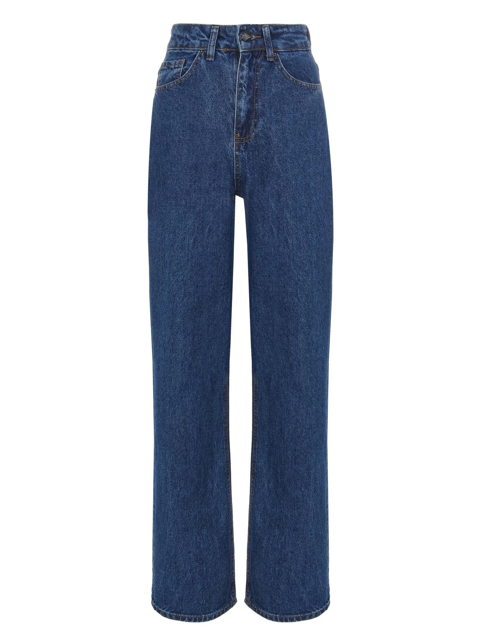 Джинсы широкого кроя с завышенной талией тёмно-голубого цвета фото 1