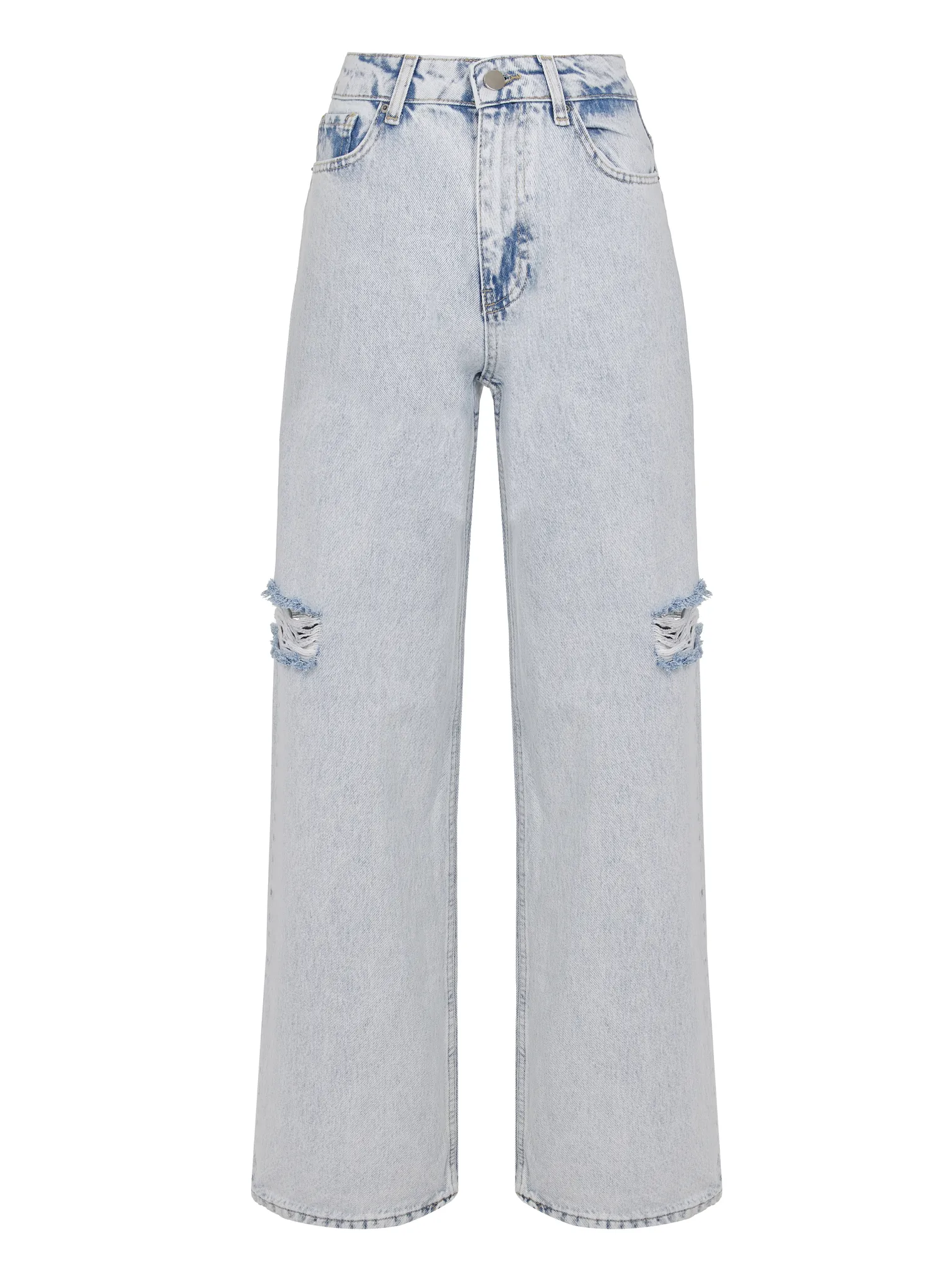 Джинсы свободного кроя с разрезами цвета голубая варка фото 1