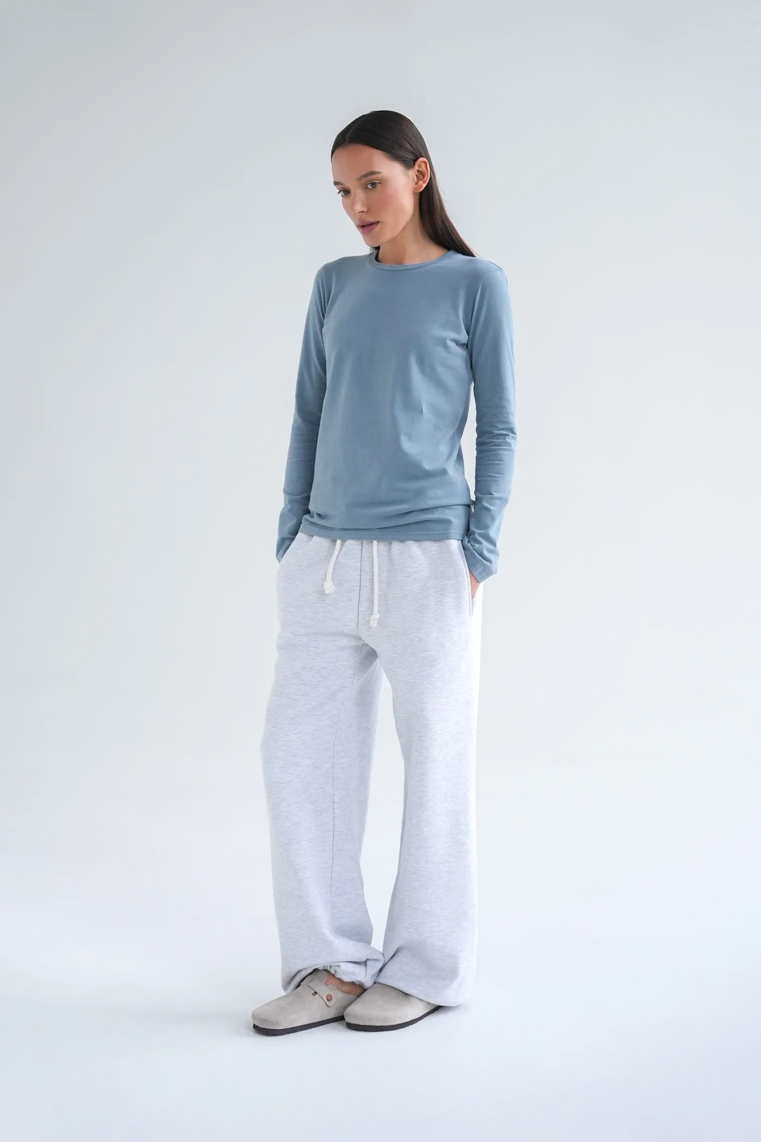 Лонгслив базовый цвета винтажный синий фото 5