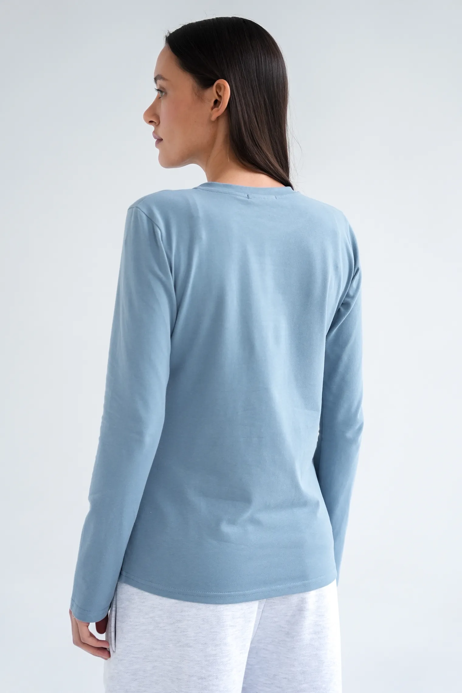 Лонгслив базовый цвета винтажный синий фото 4