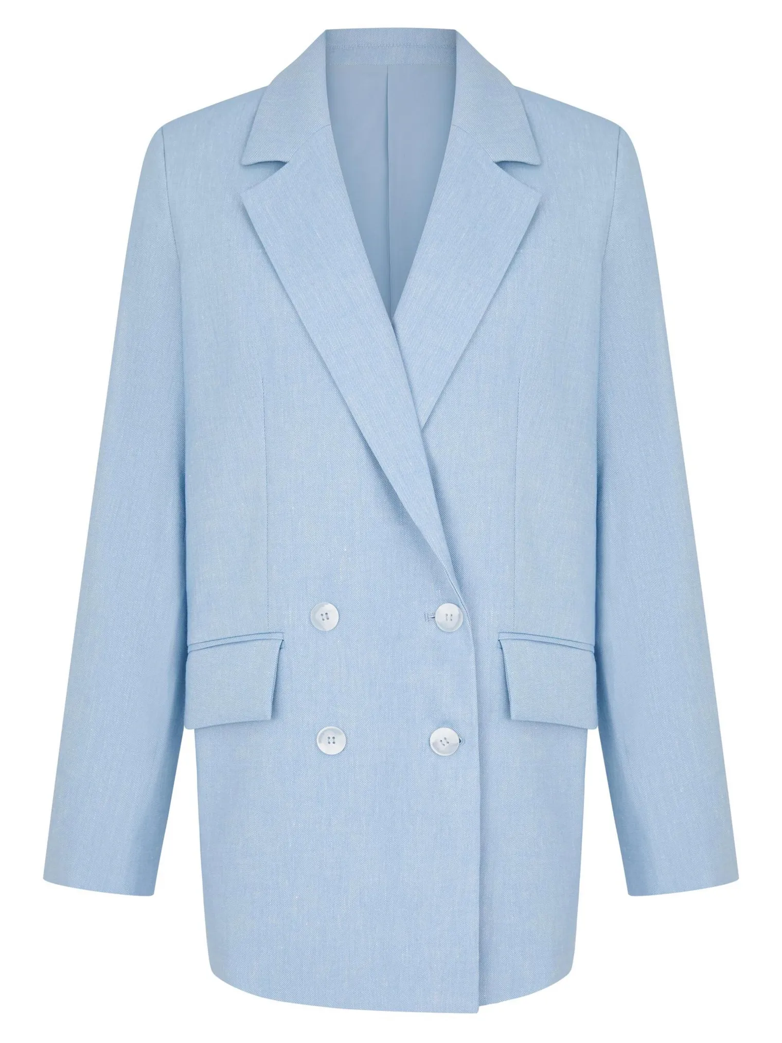 Жакет двубортный изо льна голубого цвета фото 8